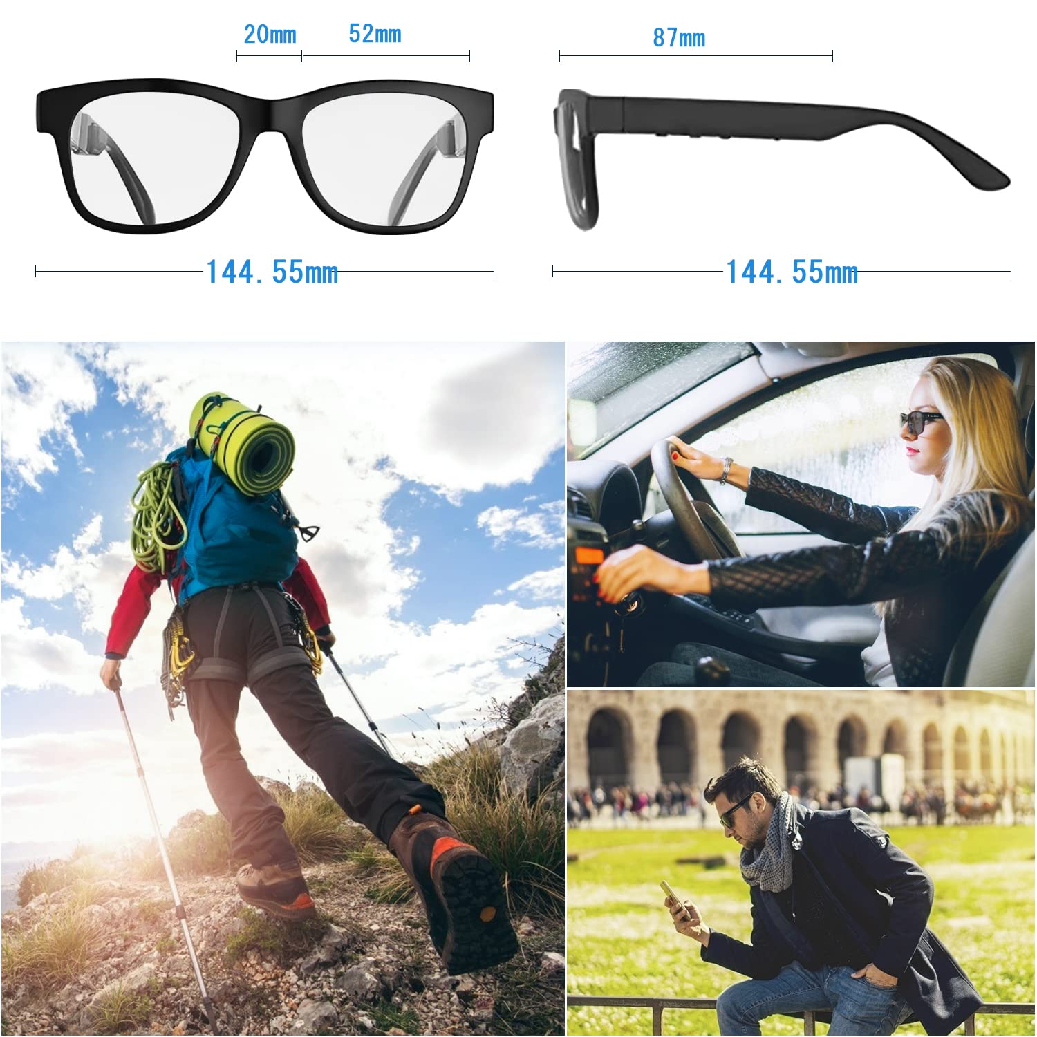 Qztelectronic Bone Conduction Glasses, Open Ear Headphones Bluetooth, Photochromic Sunglasses Anti Blue Ray, Ip6 Waterproof Audi