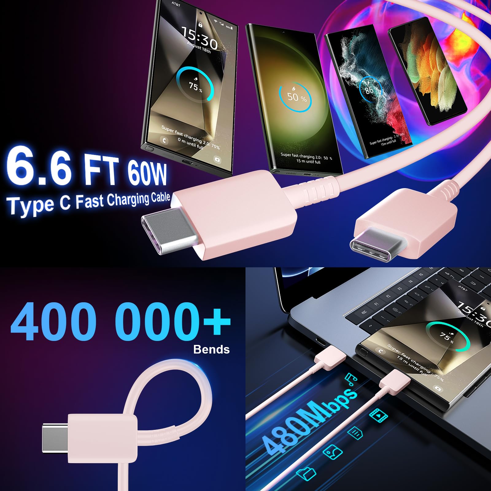 Usb C Fast Charger, 25W Samsung Charger Type C Super Fast Charging Android Phone Charger With 6.6 Ft Cable For Samsung Galaxy S2
