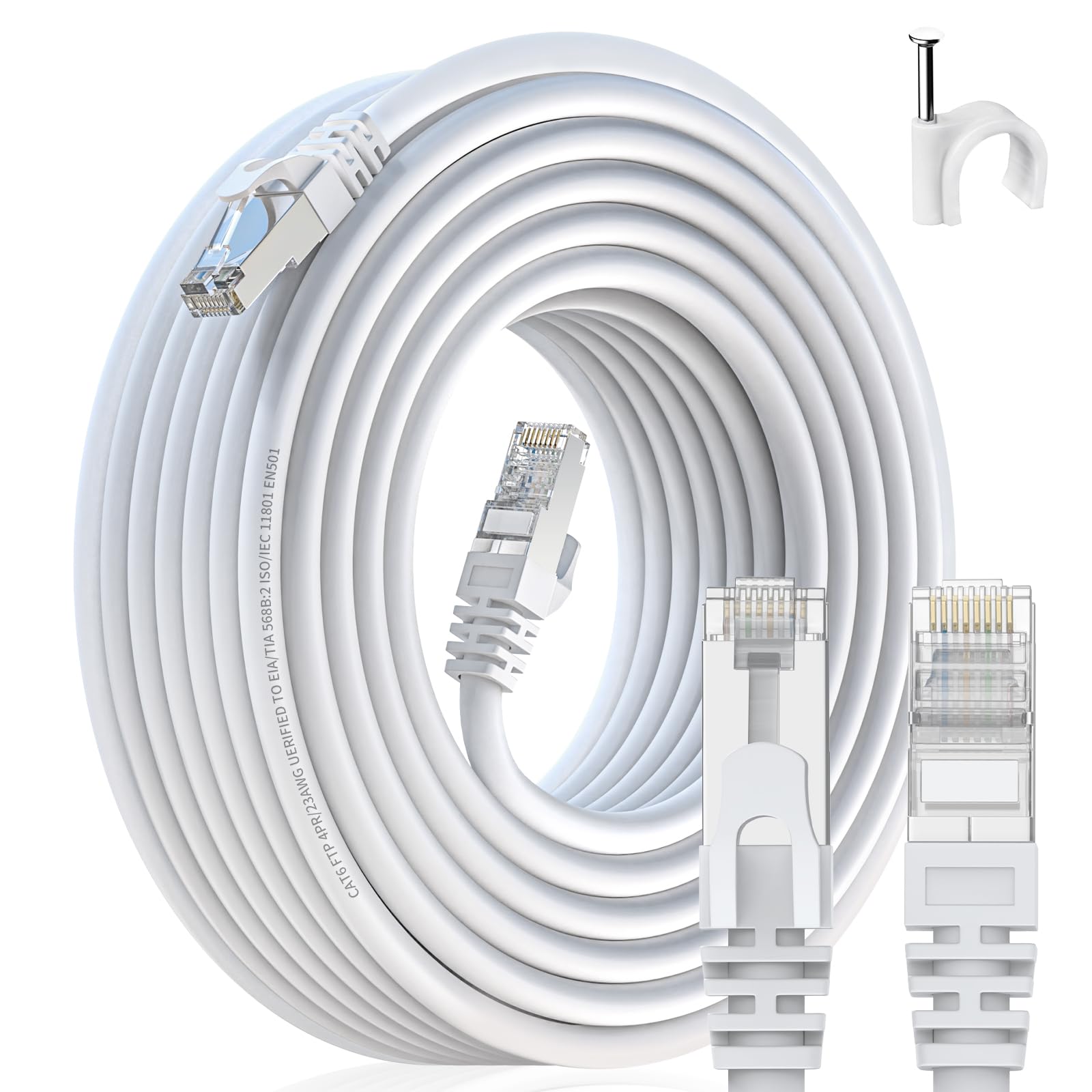 Cat 6 Shielded Ethernet Cable 50ft, 23 AWG Cat 6 Patch Cable, High Speed Cat6 RJ45 LAN Network Cables for Router, Gaming, Modem