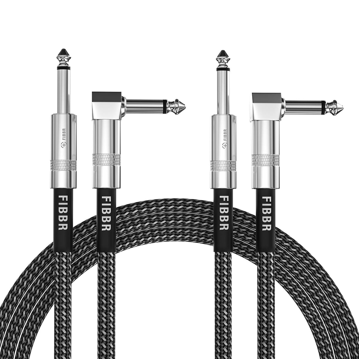 Fibbr Guitar Cable(2Pack 10Ft), Right Angle 1/4 Instrument Cable For Electric Guitar, Bass Guitar, Electric Mandolin, Pro Audio