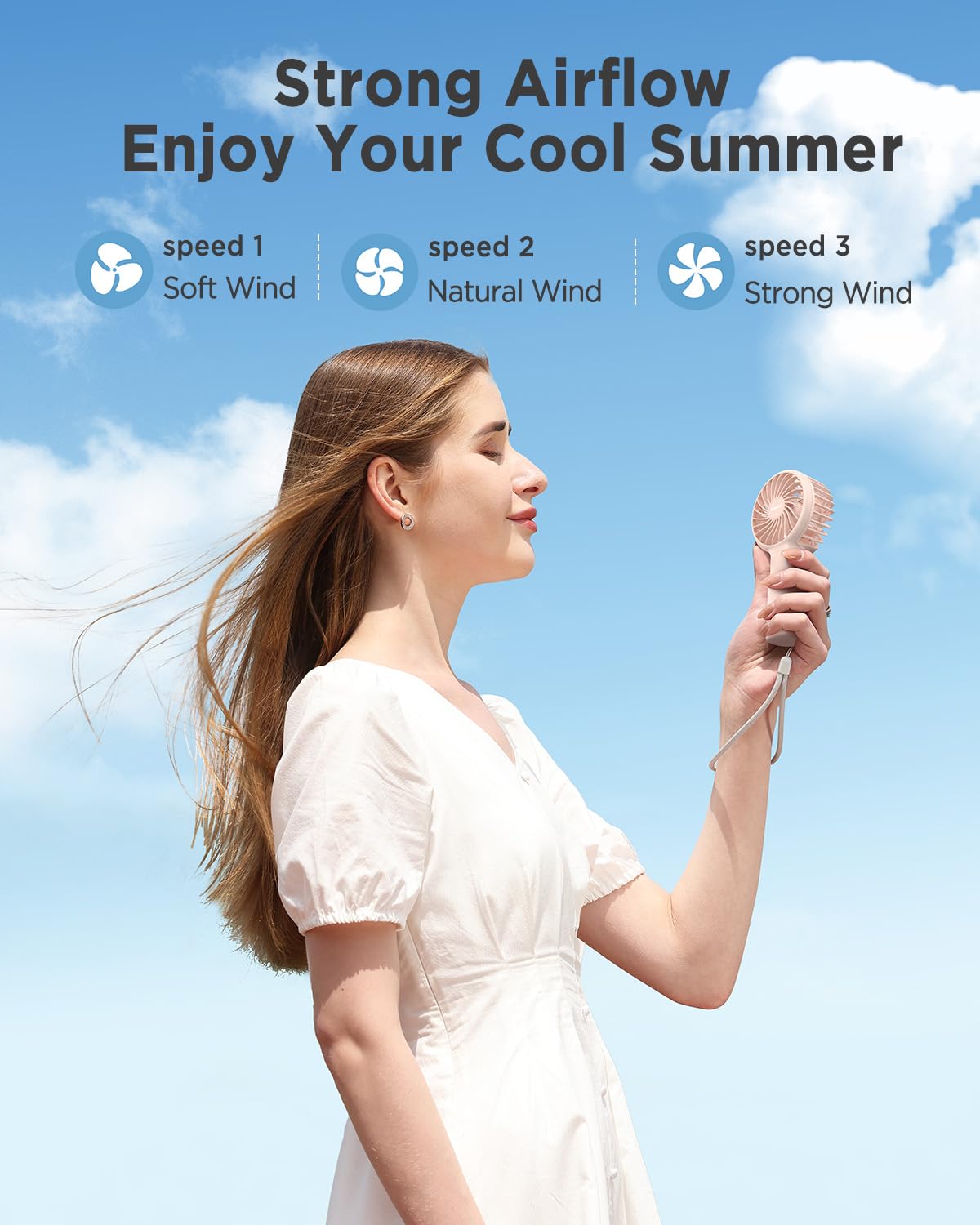 Easyacc Mini Portable Fan Handheld Fan | Premium Motor Powerful Personal Fan [Lifetime Service ] 3 Speed Lanyard Base Usb C Rech