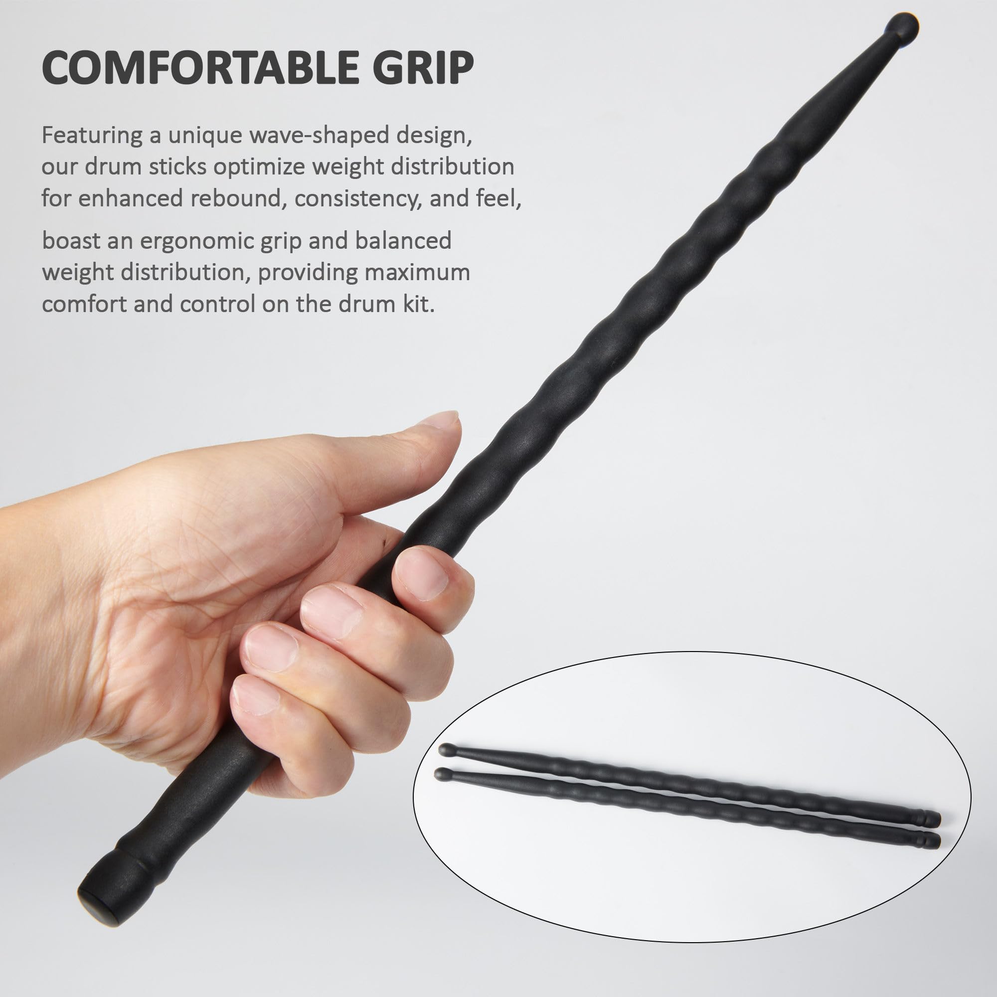 5A Carbon Fiber Drum Sticks Light Durable Drumsticks (3 Pair Black)