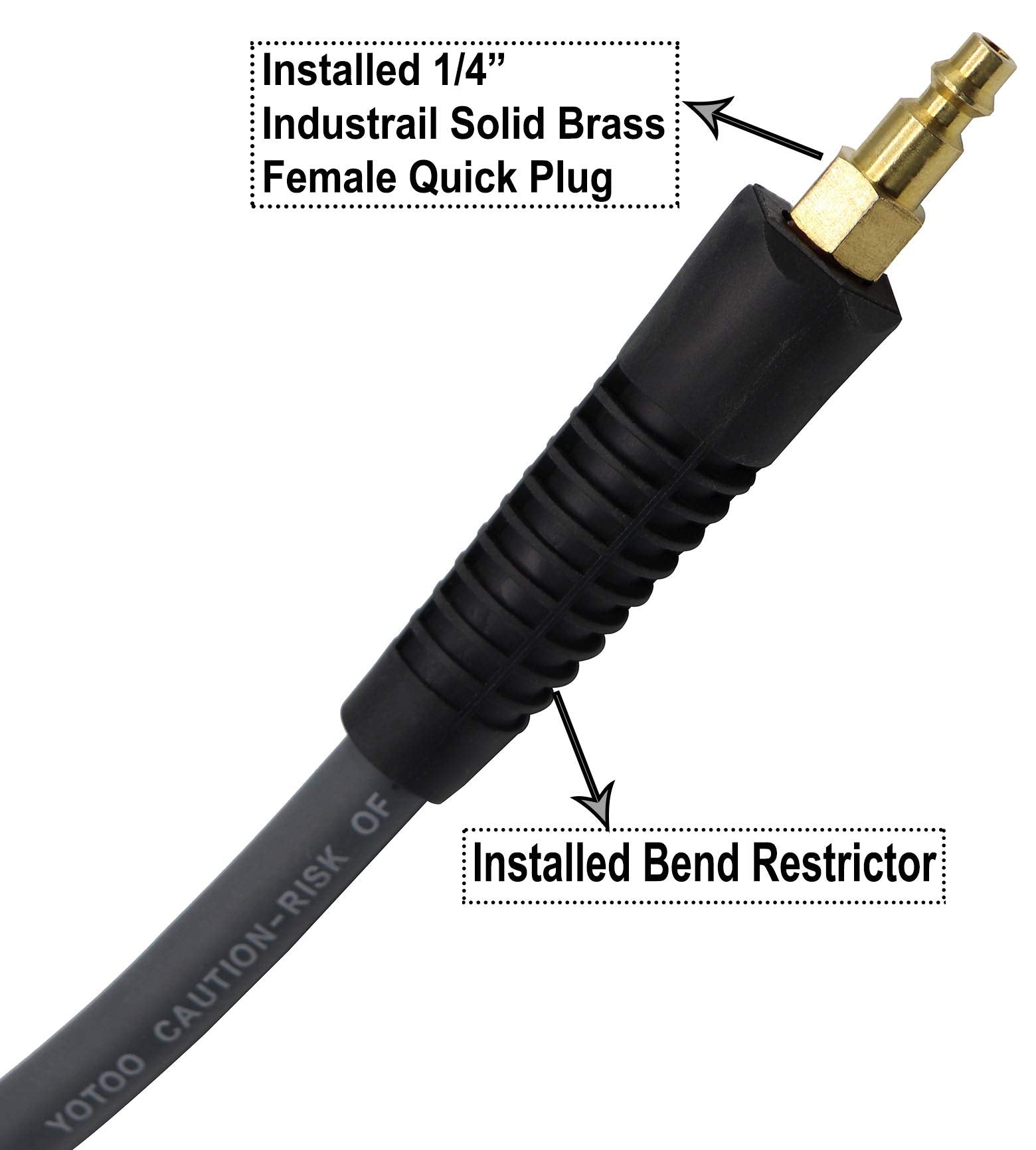 Yotoo Rubber Lead In Air Hose 3/8 Inch By 10 Feet 300 Psi Heavy Duty, Kink Resistant, All Weather Flexibility With 1/4 Inch Bras