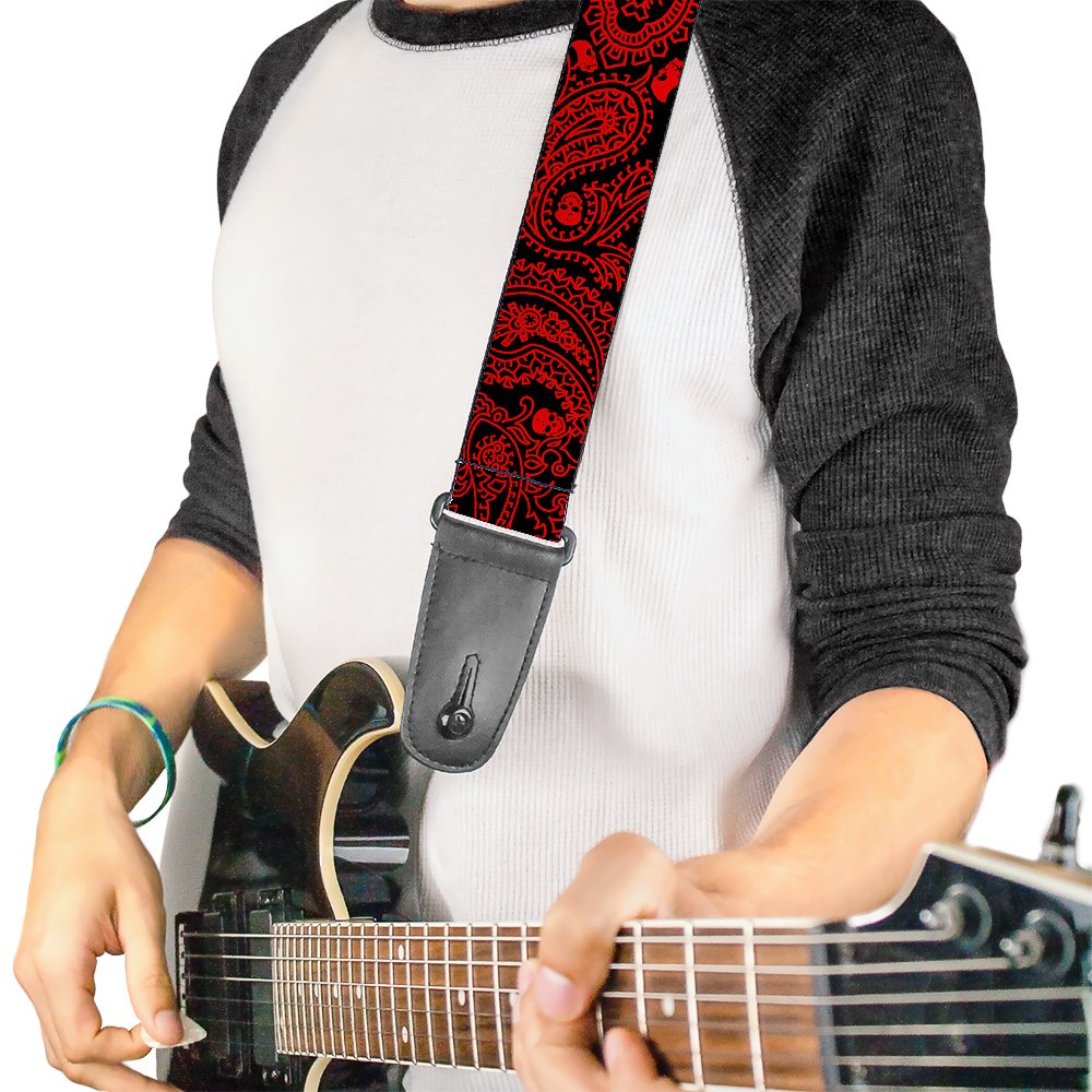 Buckle Down Guitar Strap Bandana Skulls Black Red 2 Inches Wide (Gs W30226)