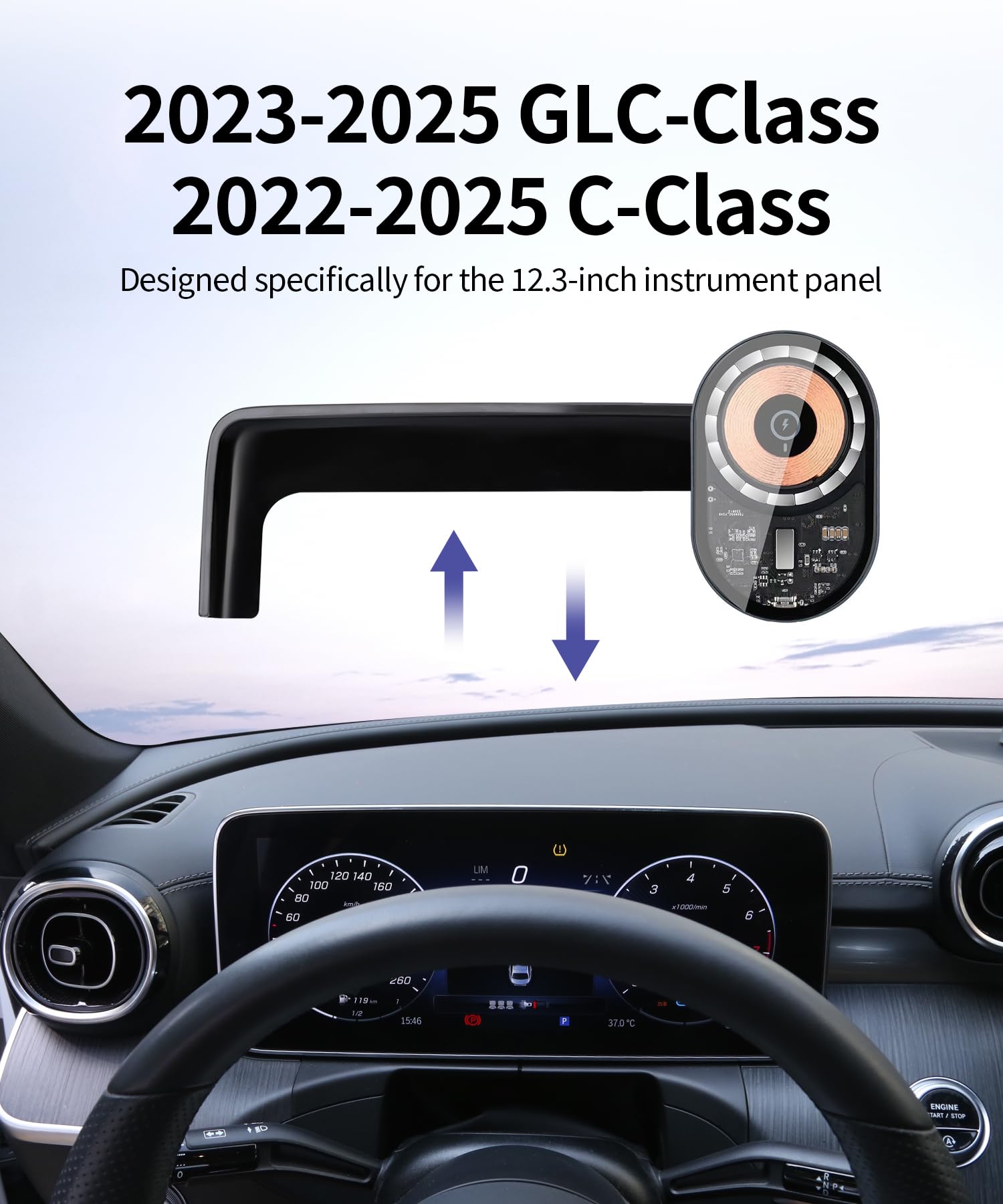 Masergogo Wireless Charging Car Phone Holder For Mercedes Benz Glc-Class 2023-2025/C-Class 2022-2025 Accessories 12.3 Inch Scree