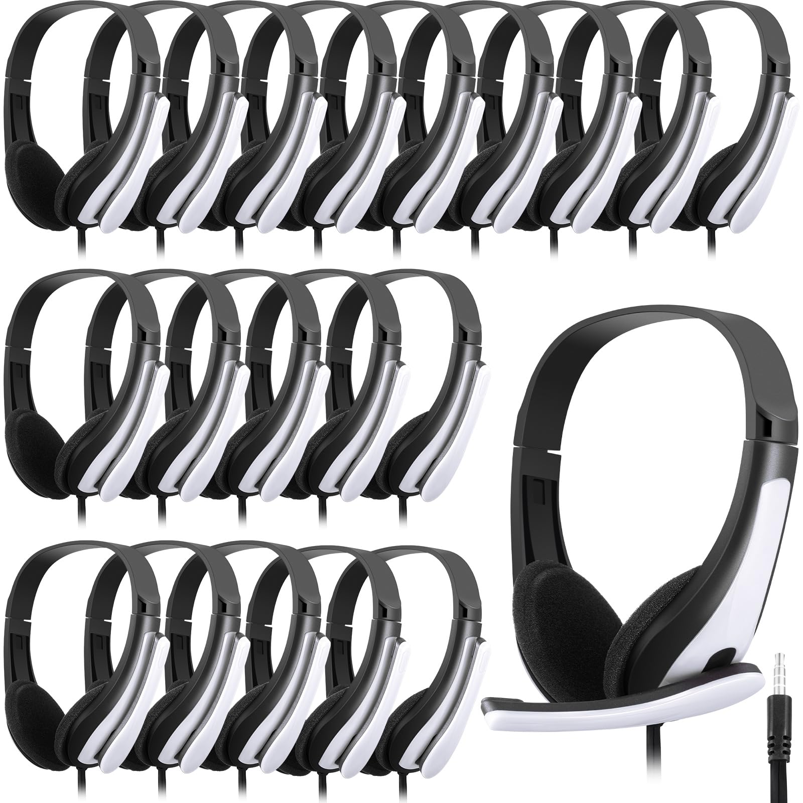 Yunsailing 20 Pack Classroom Headphones with Microphone - 3.5mm Jack Plug Students On-Ear Wired Headsets Earphones Bulk for Scho