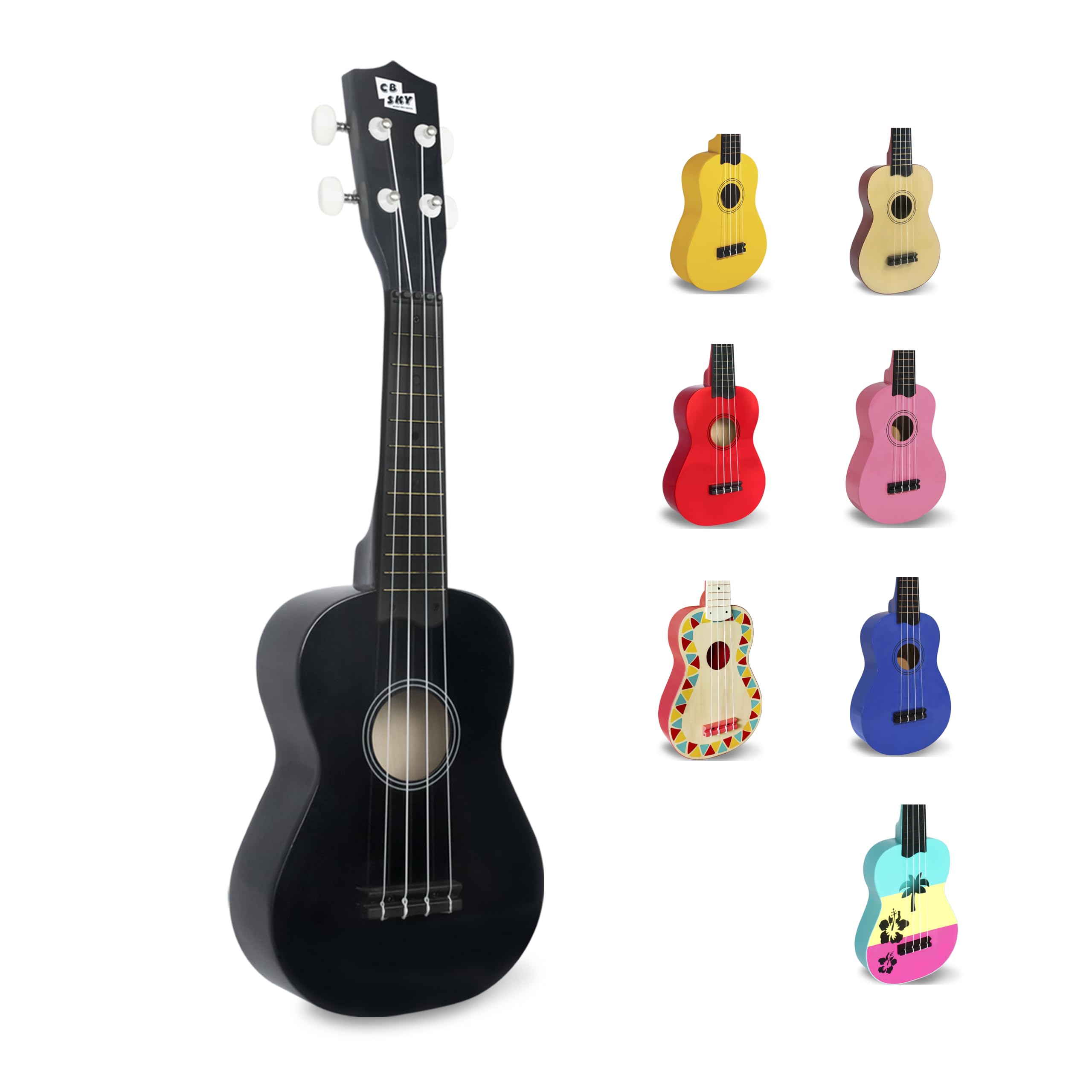 Cb Sky Soprano Ukulele 21''/53Cm For Kids, Beginners And Students (Black)