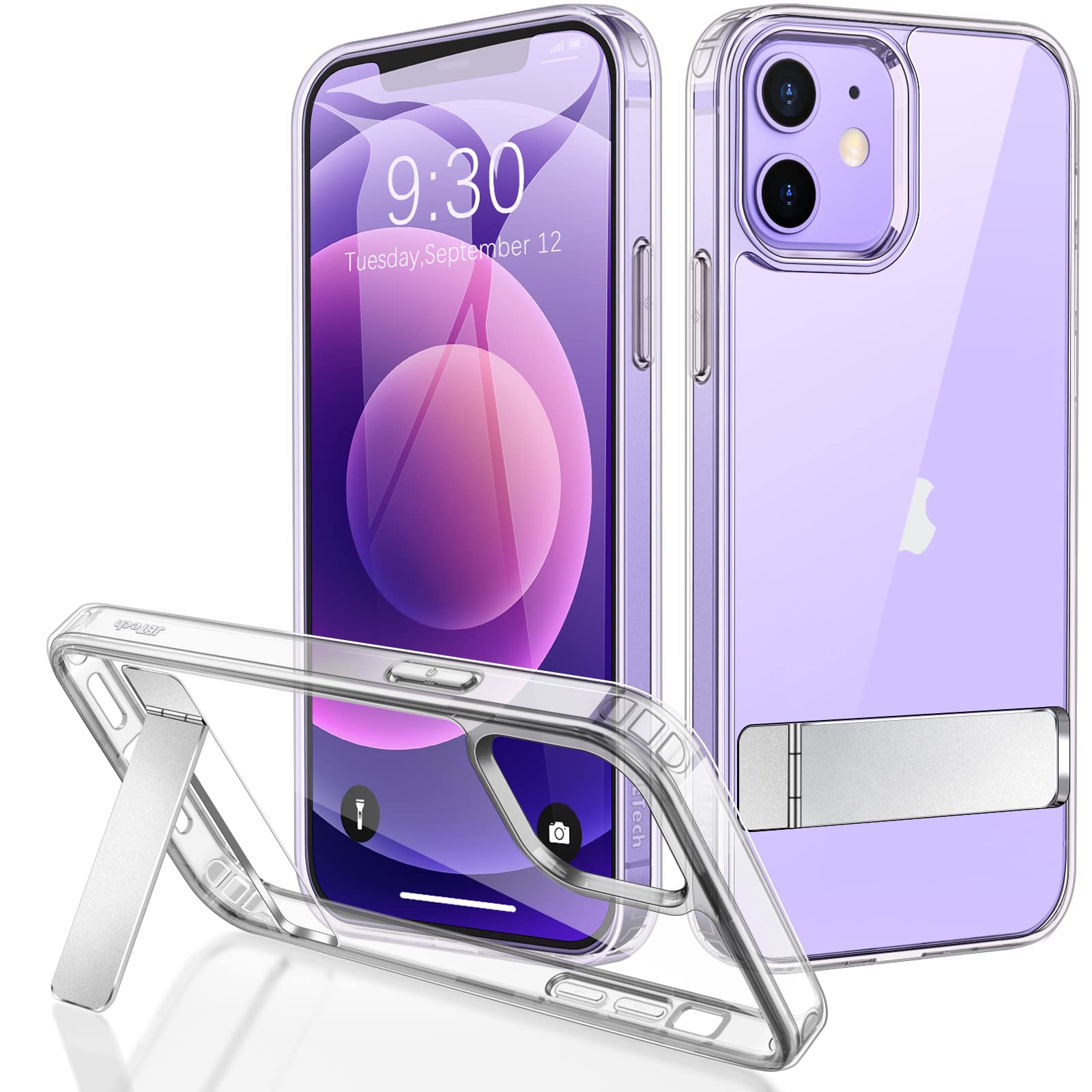 JETech Case for iPhone 12/12 Pro 6.1-Inch with Stand, Support Wireless Charging, Slim Shockproof Bumper Phone Cover, 3-Way Metal