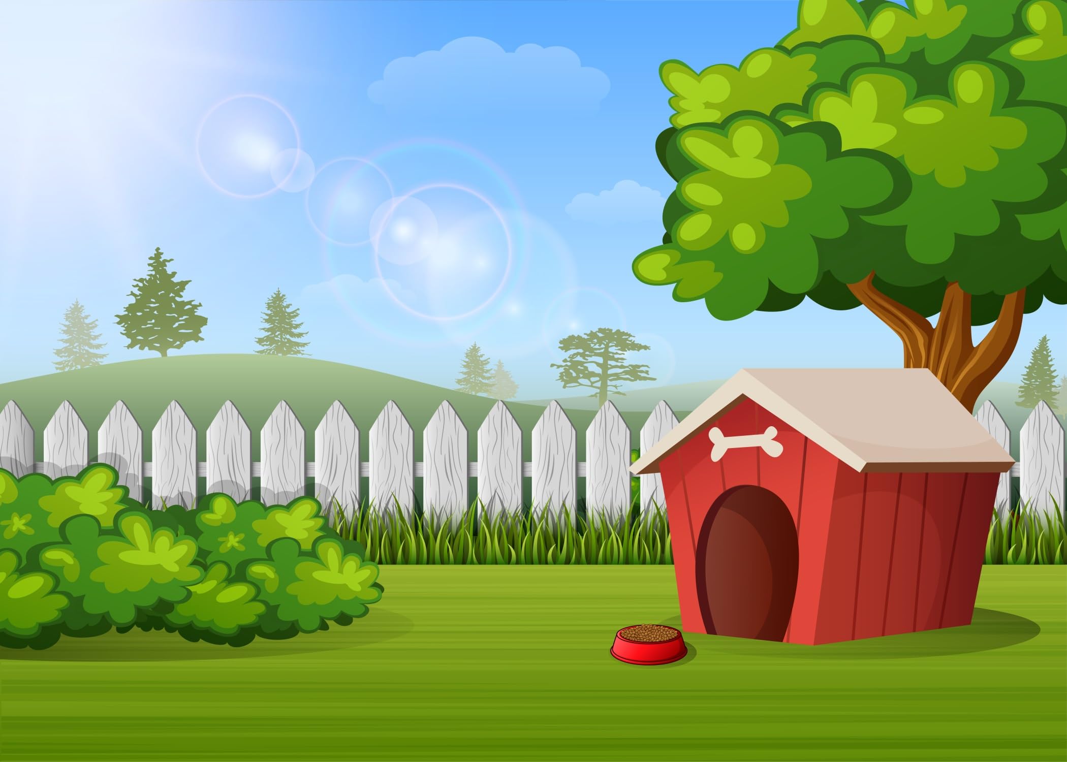 CORFOTO Fabric 7x5ft Outdoor Red Doghouse Backdrop Cartoon Farm Fence Dog House Background Green Grass Kennel Backdrop for Dog P