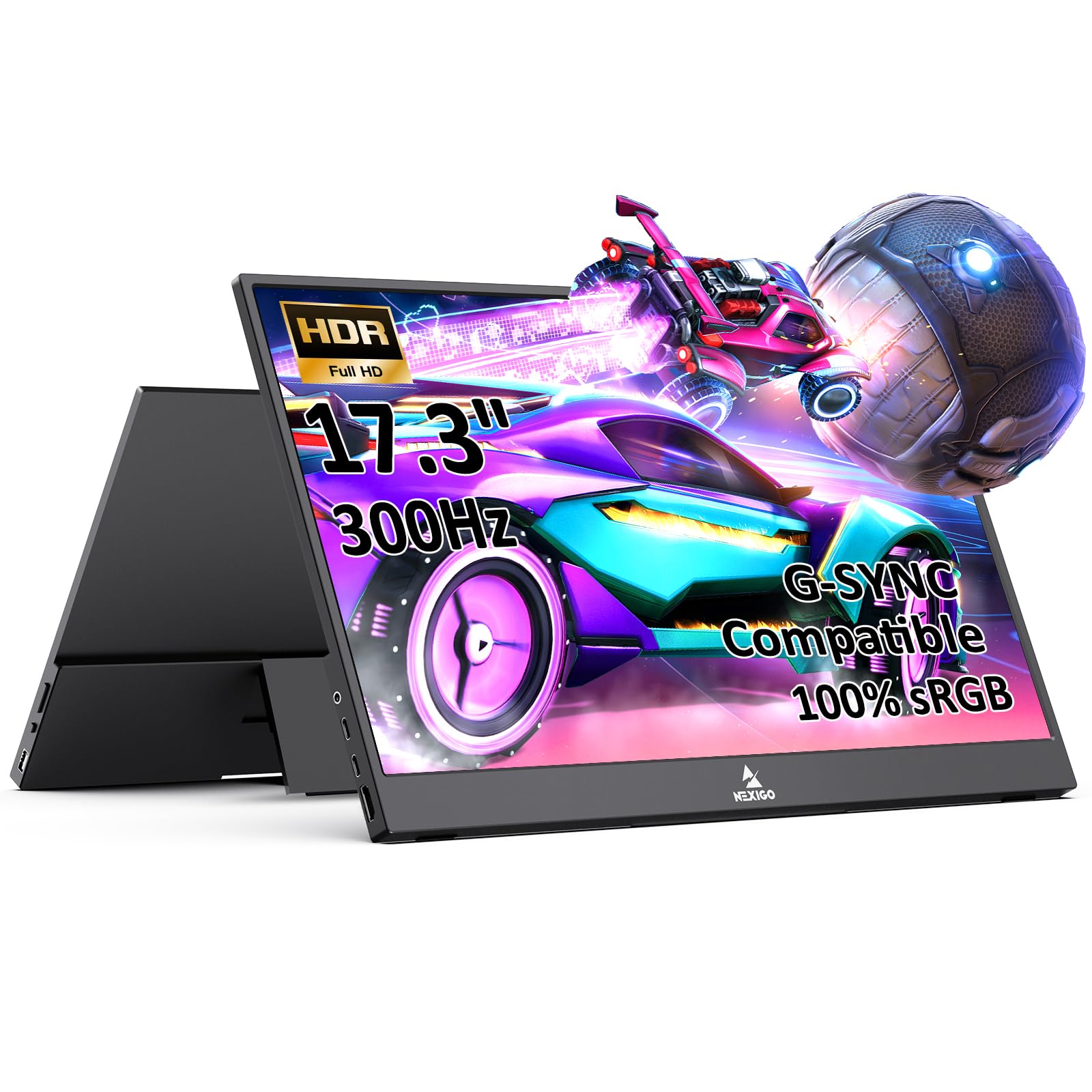 NexiGo 300Hz 17.3 Inch Portable Monitor (NG17FGQ-S), FreeSync, G-SYNC Compatible, FHD IPS Gaming Display, Dual Speakers Eye Care