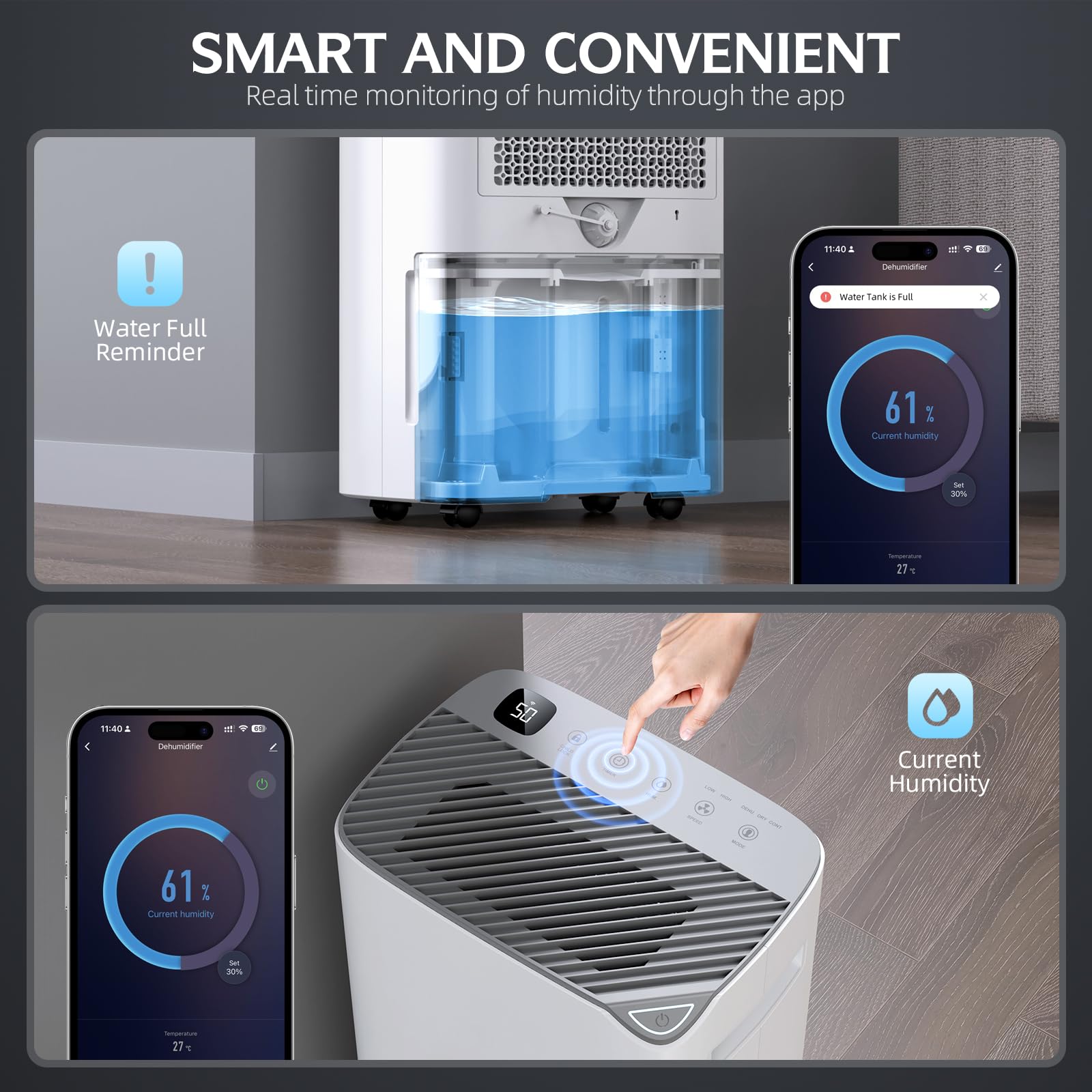 Bbianlyy 4500 Sq.Ft 50 Pints Energy Star Certified Dehumidifier For Home With Drain Hose,Intelligent Humidity Control, 4 Operati
