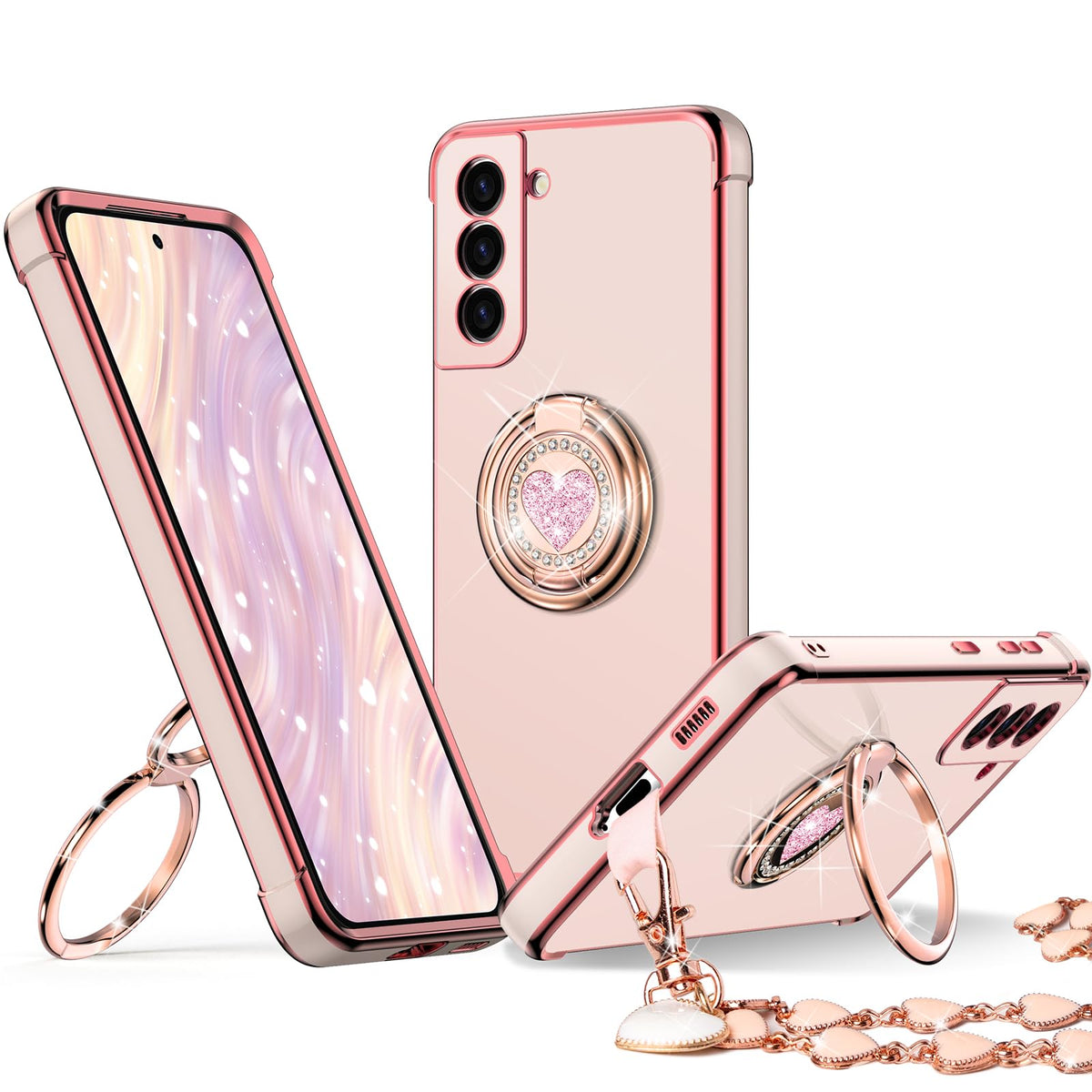 Xyz For Galaxy S22 Case With Stand, For Samsung Galaxy S22 Case With Double Ring, Women Girls Bling Luxury Protective Phone Case
