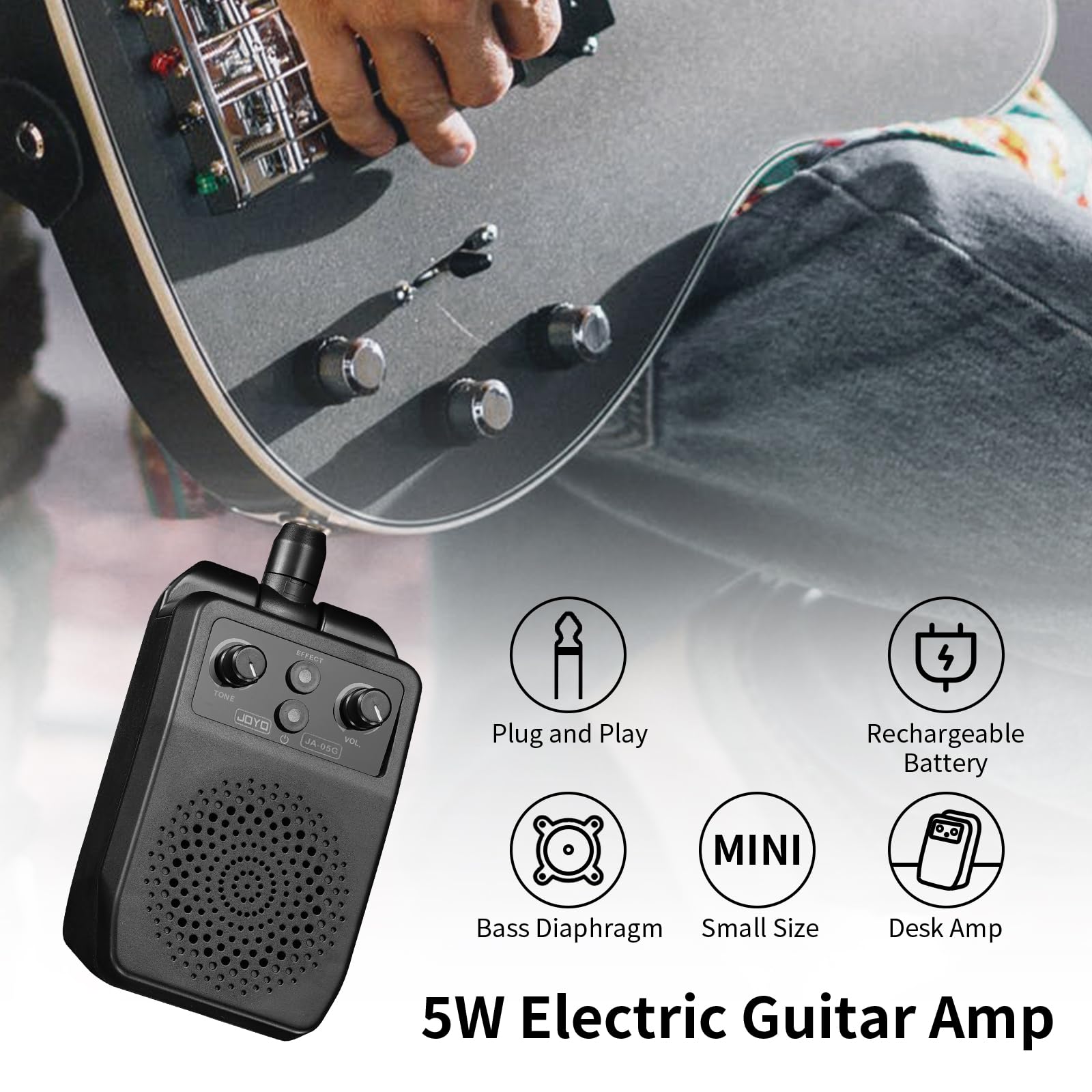 Joyo Mini Guitar Amp 5W Portable Small Electric Guitar Practice Amp Bluetooth Rechargeable Guitar Amplifier Built In 4 Effects C