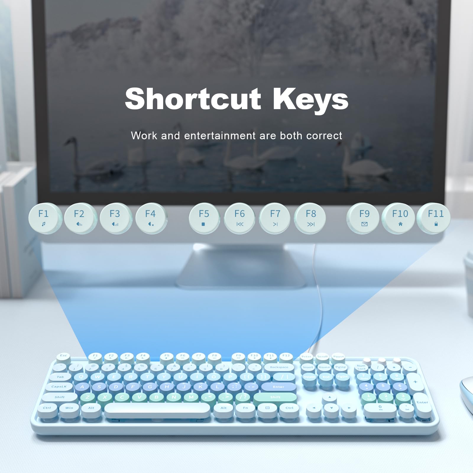 Atelus Large Print Keyboard, Usb Wired Computer Keyboard With Retro Keycaps, Numeric Keypad And Media Hotkey For Office Desktop