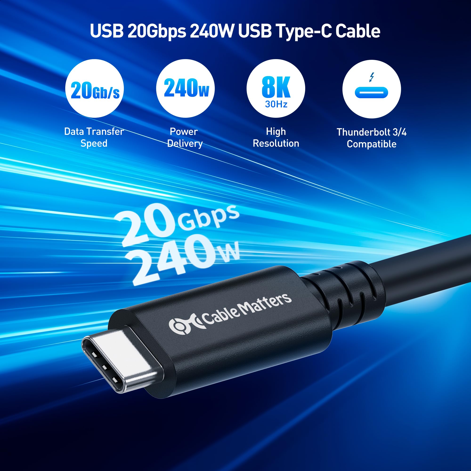 Cable Matters 20Gbps Right Angle USB 4 Cable 9.8ft, Supports Up to [8K@30Hz / 4K@120Hz Video, 240W Charging, 20Gbps Data Transfer] Compatible with Thunderbolt 4 Cable, MacBook Pro, XPS, Surface Pro
