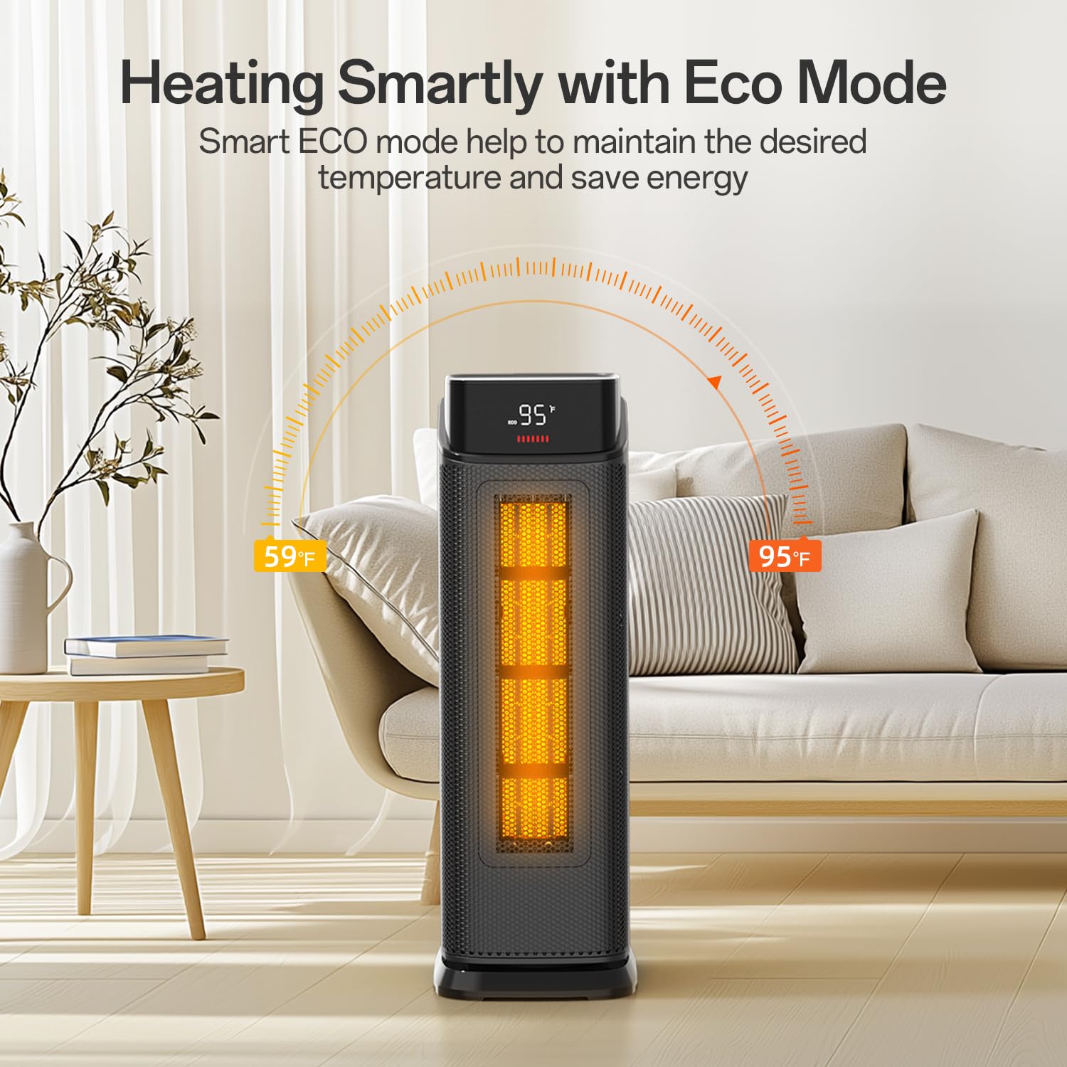 Breezome Space Heater Indoor, 1500W Ptc Electric Heaters For Home With Thermostat & 90 Oscillating, 24H Timer, Quiet Ceramic Tow
