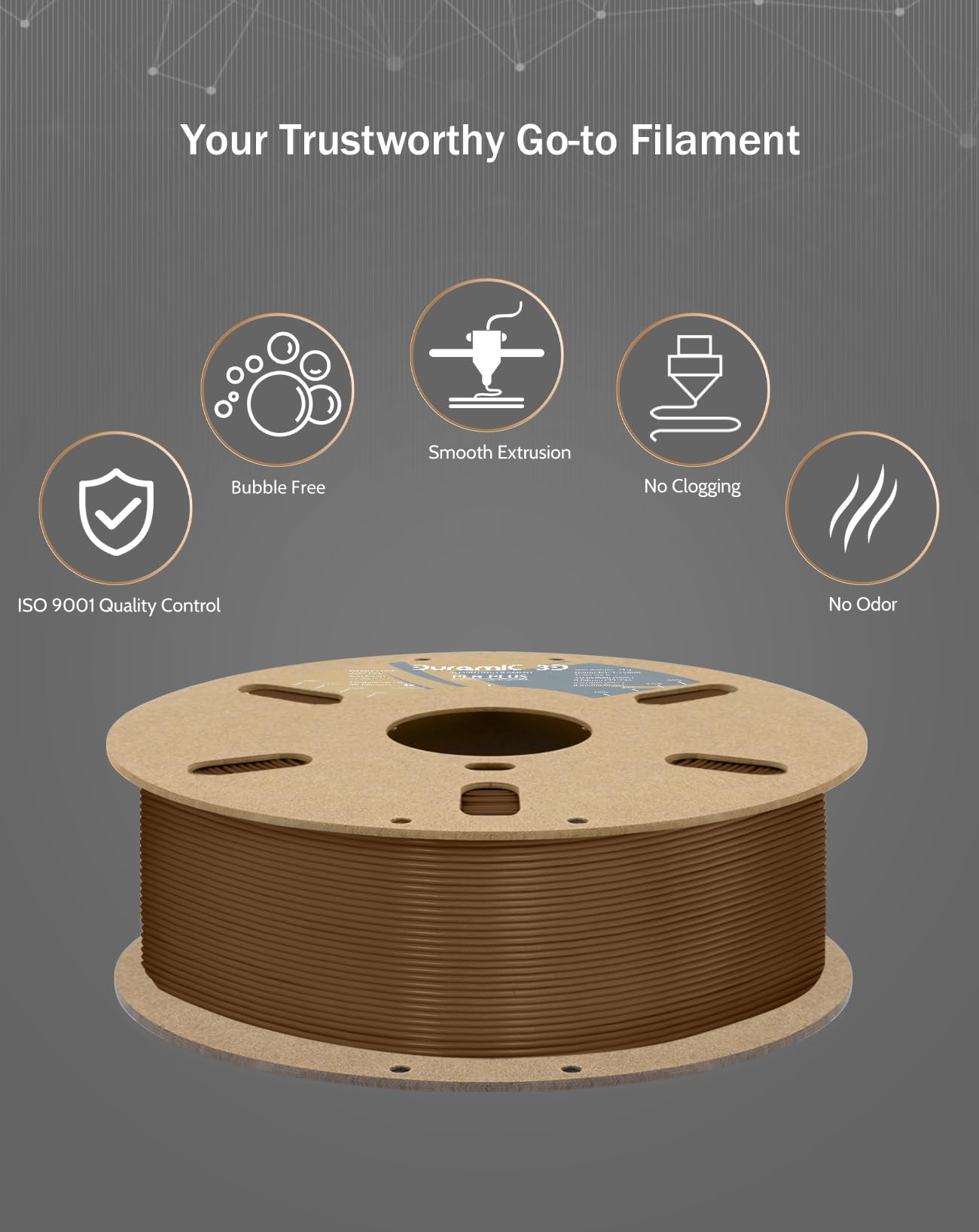 Duramic 3D Pla+ Filament 1.75Mm 1Kg Brown, Pla Plus Filament 1Kg Spool(2.2Lbs) Tougher And Stronger, Dimensional Accuracy Probab