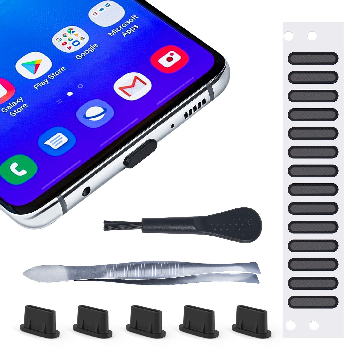 5X Usb Type C Anti Dust Plugs For Iphone 15 Pro Max, Mobile Phone Speaker Mesh Protector Dustproof Adhesive Cover With Port Clea