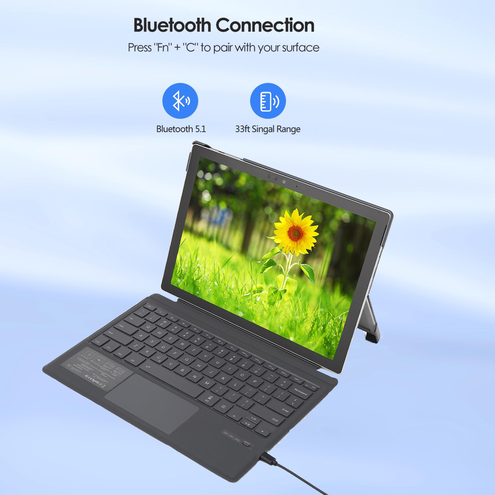 Qulose Surface Pro 7 Keyboard, Bluetooth Keyboard For Microsoft Surface Pro 7 Plus/Pro 7 /Pro 6/ Pro 5/ Pro 4 /Pro 3, Multi Gest