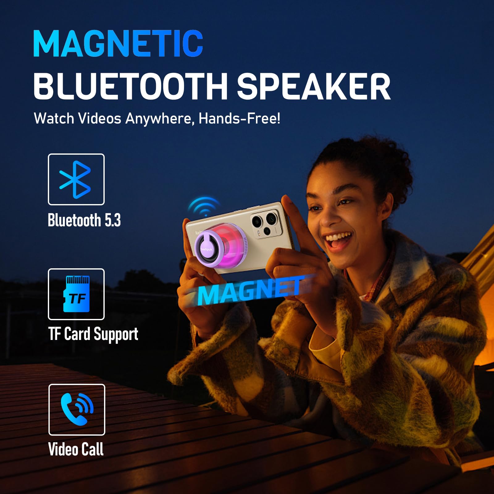 Magnetic Bluetooth Speaker, Portable Mini Bluetooth Speaker Small With Cell Phone Stand, 7H Playtime, 5W Internal Magnet Loudspe