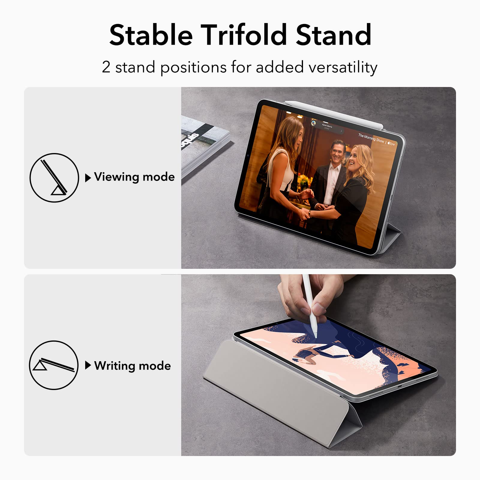 Esr For Ipad Pro 11 Inch Case, Ipad 11 Pro Case (2022/2021/2020, 4Th/3Rd/2Nd Generation), Convenient Magnetic Attachment, 2 Way Stand, Full Pencil 2 Support, Rebound Magnetic Case, Grey