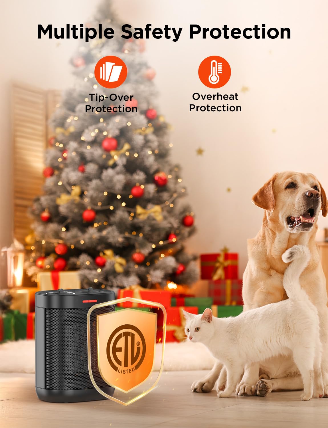 1500W Small Space Heater, Electric Heaters For Indoor Use, Ptc Ceramic Heater With Adjustable Thermostat, Portable Space Heater