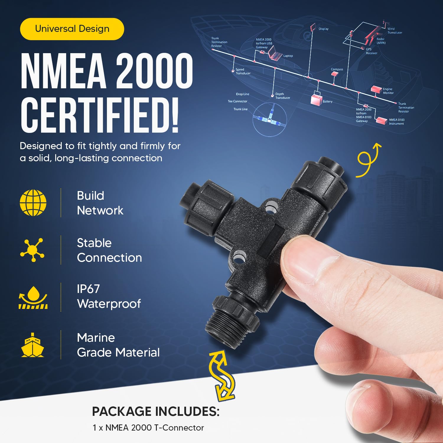 Nmea 2000 N2K Tee T Connector 5Pin Ip67 Waterproof, For Garmin Lowrance Simrad B&G Navico Networks, Boat/Ship/Yacht Parts