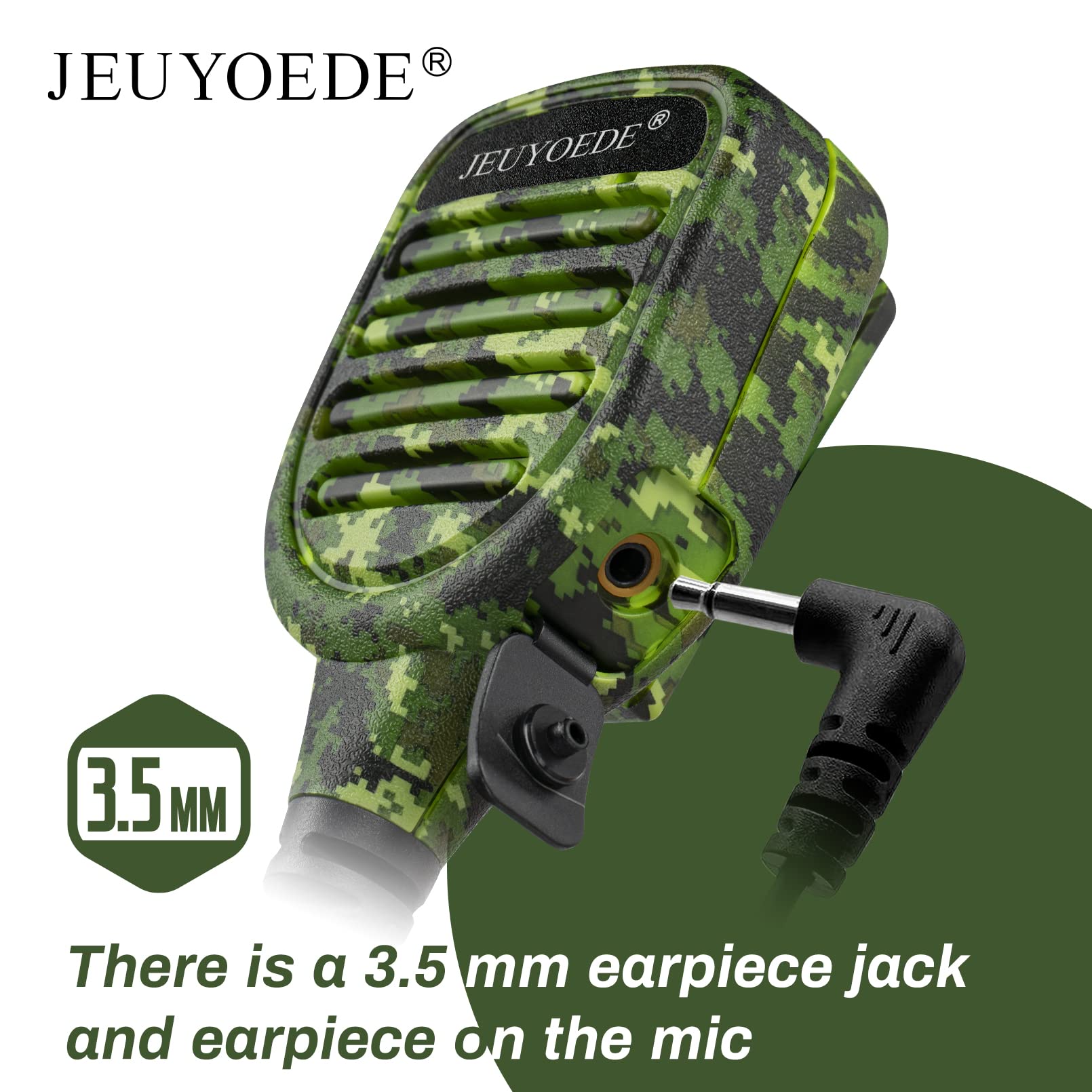 Jeuyoede Waterproof Ip56 Handheld Speaker Microphone With 3.5Mm Earpiece Jack Compatible With Kenwood 2 Pin Radios (Green Camouf