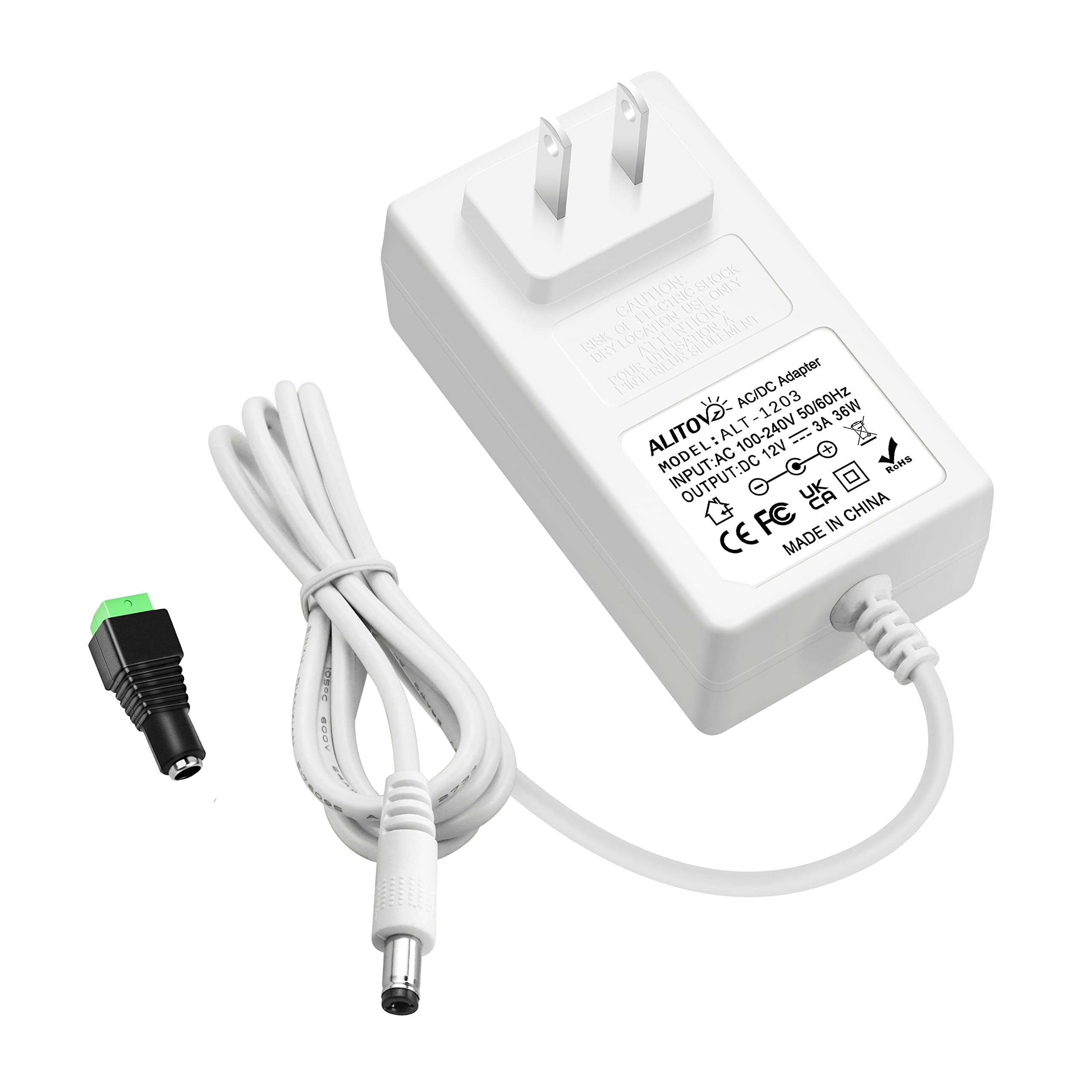 Alitove 12V Power Supply 12 Volt 3A 36W Ac/Dc Adapter White Dc 12V Power Cord 12V 2.5A 2A 1.8A 1.5A Ac To Dc Converter With 5.5X