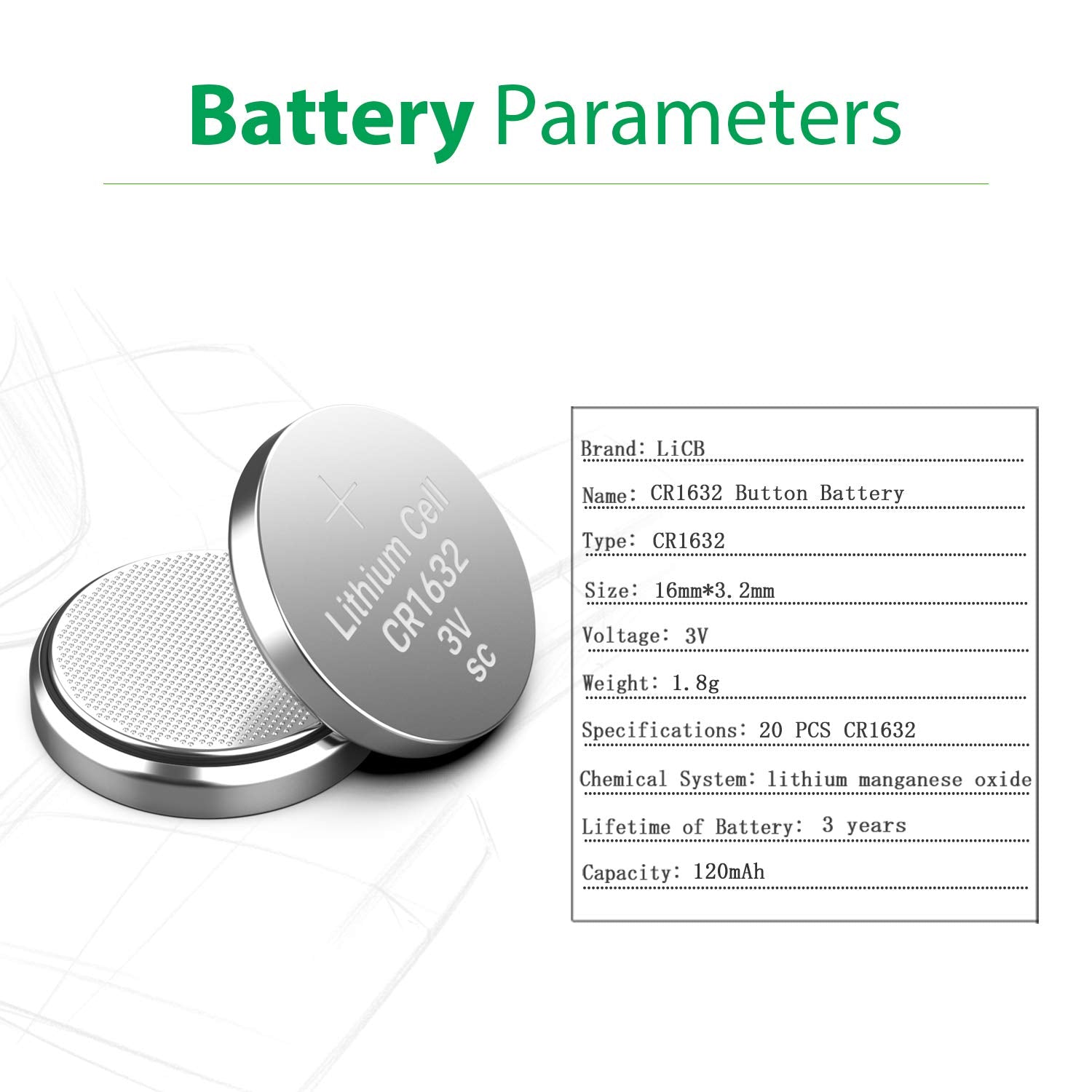Licb 20 Pack Cr 1632 Batteries, Long Lasting & High Capacity Cr1632 Lithium Battery,3 Volt Cr1632 Coin & Button Cell For Car Rem