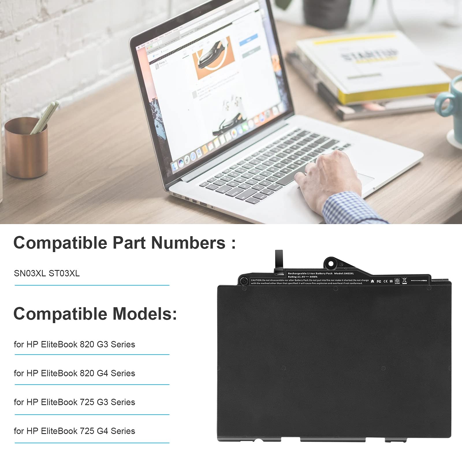 Tree.Nb Sn03Xl St03Xl Replacement Battery For Hp Elitebook 820 G3 Series, Hp Elitebook 820 G4 Series, Hp Elitebook 725 G3 Series