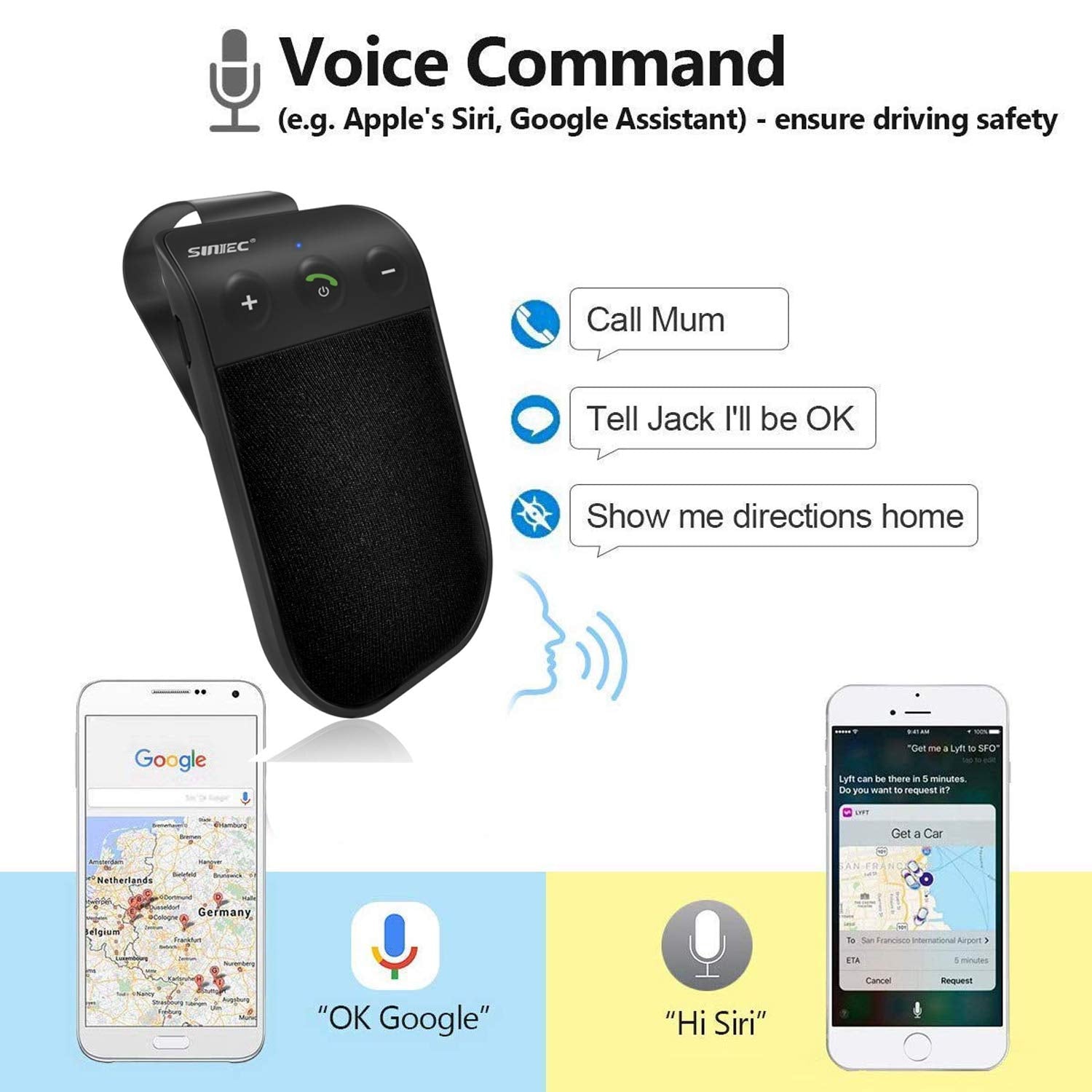 Suniec Handsfree Bluetooth Speaker Phone For Cell Phone Car Kit, Hands Free Calling Bluetooth For Car, Auto Power On Off Support