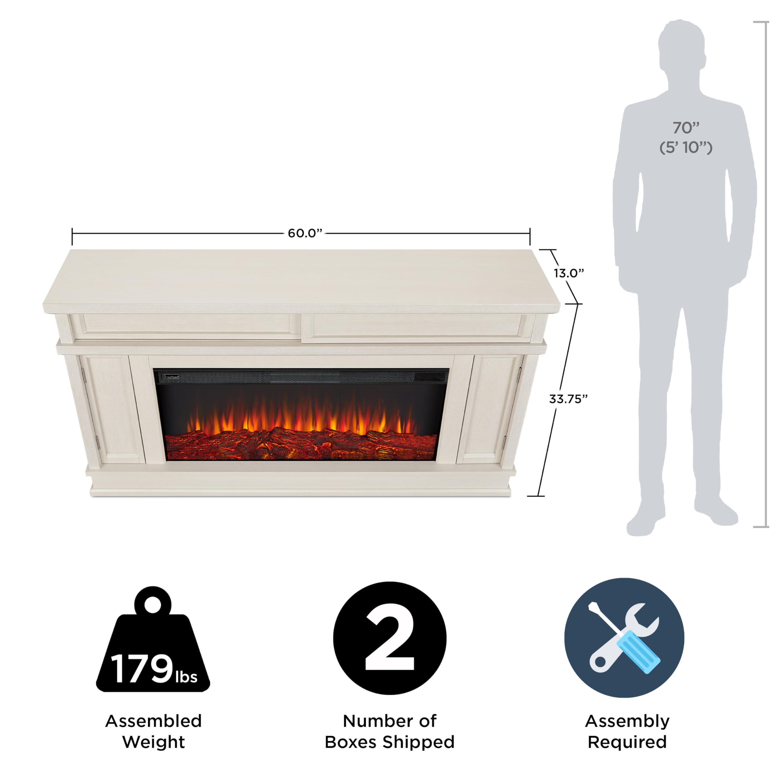 Real Flame Torrey 60    Electric Fireplace Tv Stand For Tvs Up To 70 Inches, Entertainment Center With Adjustable Shelves And Hi