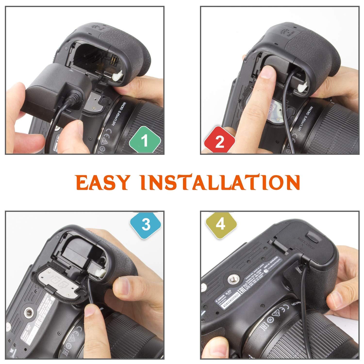 Kimaru Ack E6 Dr E6 Dc Coupler Lp E6 Lp E6N Dummy Battery Ac Power Adapter Kit For Canon Eos R R5 R6 R7,80D 70D 60D 90D,5D Mark Ii Iii Iv,6D 7D,6D Mark Ii,7D Mark Ii,60Da 5Ds 5Ds R Cameras.