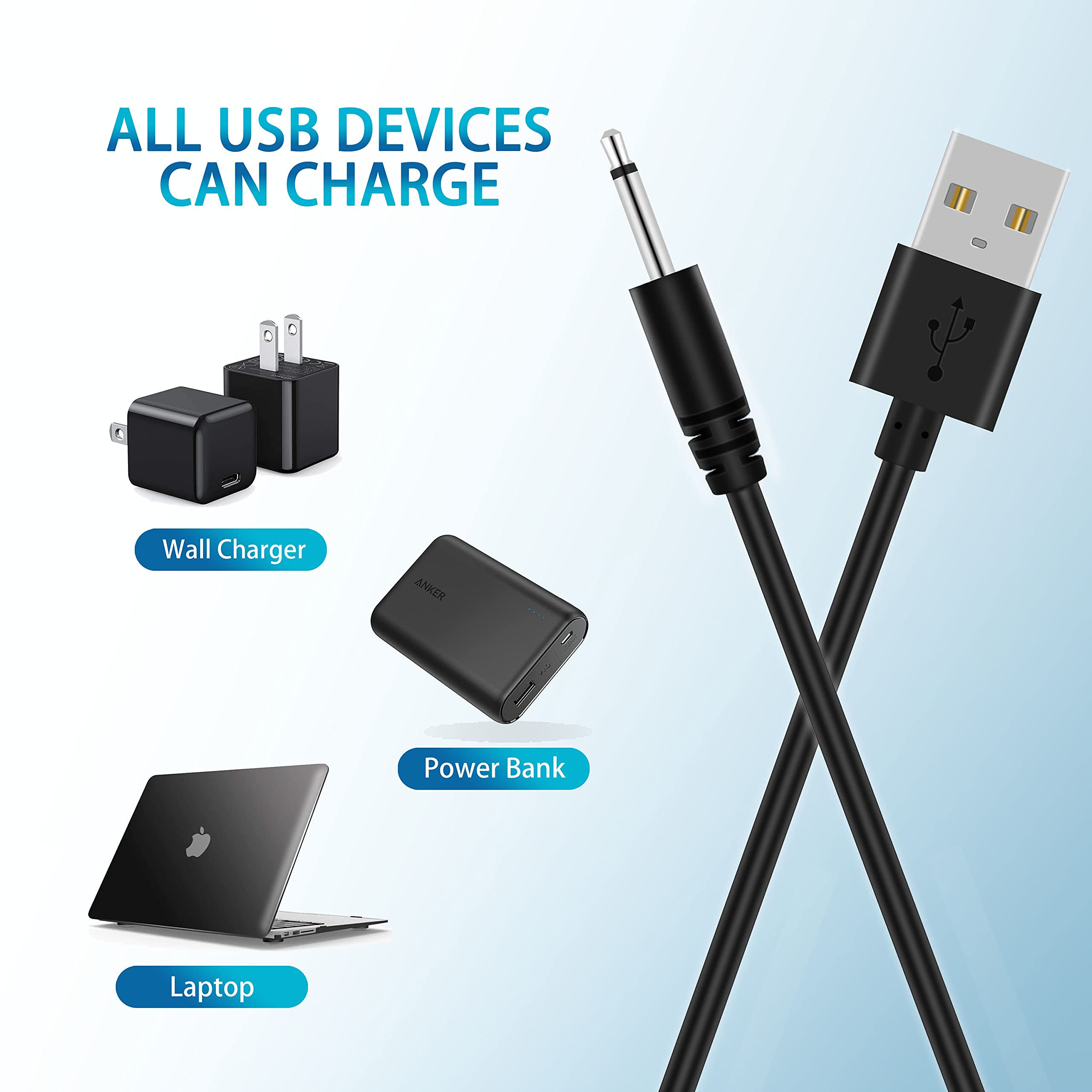 2.7Ft Usb Dc Charging Cable 2.5Mm Dc Charger Cord Fast Charging Replacement Cable 2 Pack