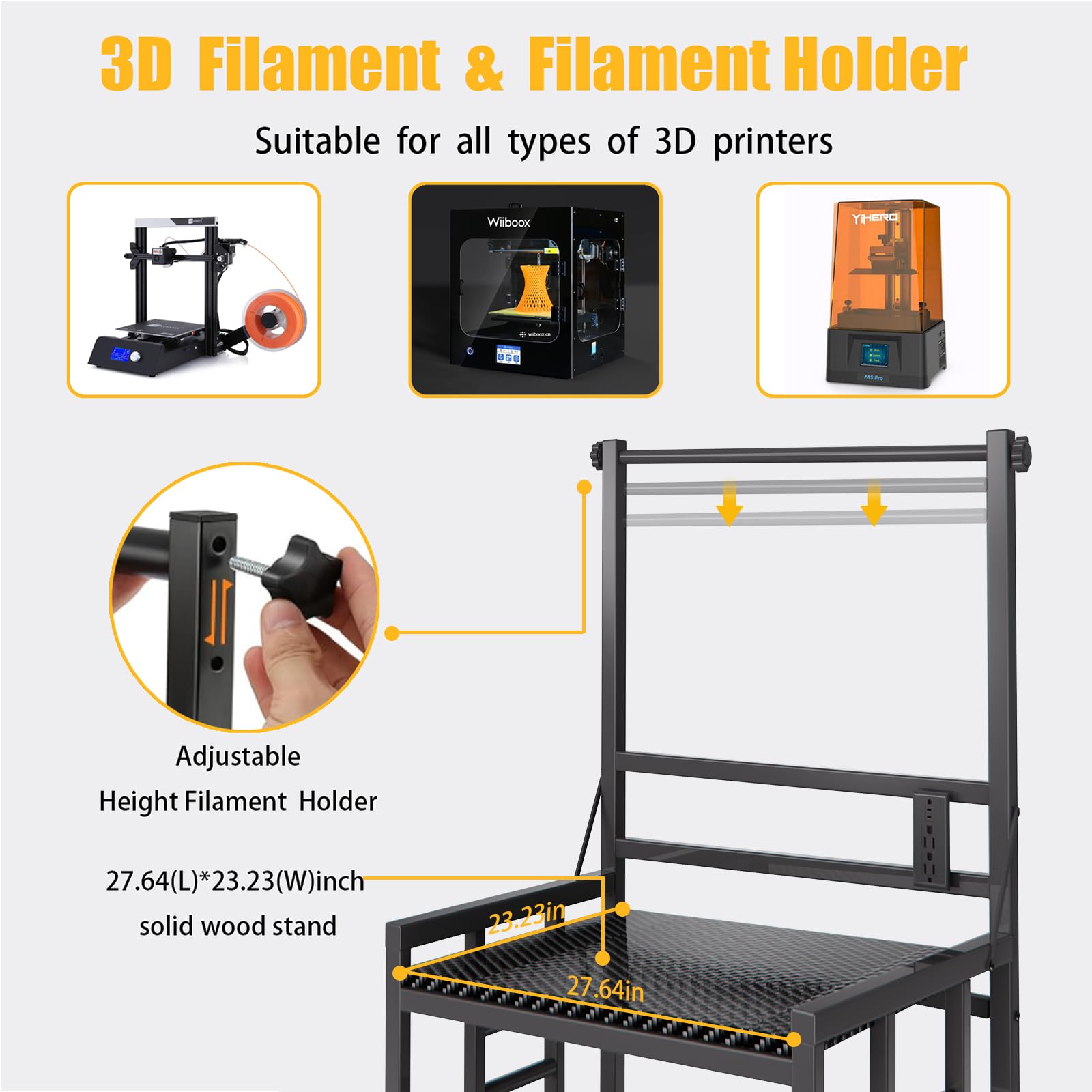 Milefa Reinforced 3D Printer Stand Heavy-Duty 3D Printer Filament Storage Stand, Rolling Stable Spool Organizer Rack For Pla/Abs