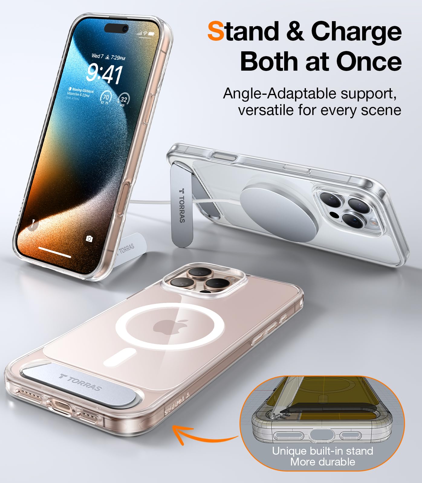 Torras Strong Magnetic & Seamless Stand For Iphone 16 Pro Case Clear, Fit For Magsafe, Never Yellow, 4X Military Grade Drop Test