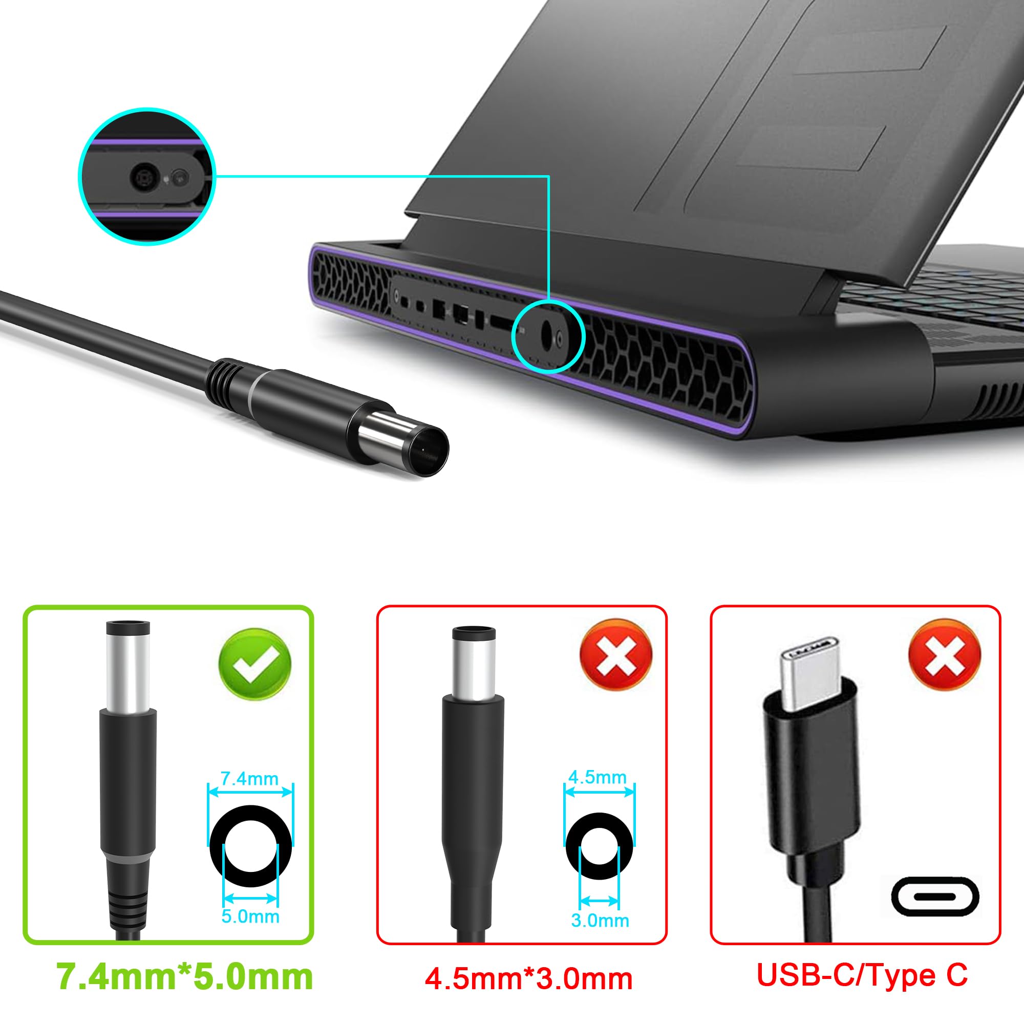 New Slim 240W 180W 19.5V 12.31A Ac Adapter For Dell Alienware 15 17 R1 R2 R3 R4 R5 M17X M18X X51 G3 G5 G7 Precision 7710 7730 7520 7540 M6800 M4300 Dell Alienware Laptop Charger Power Supply Cord