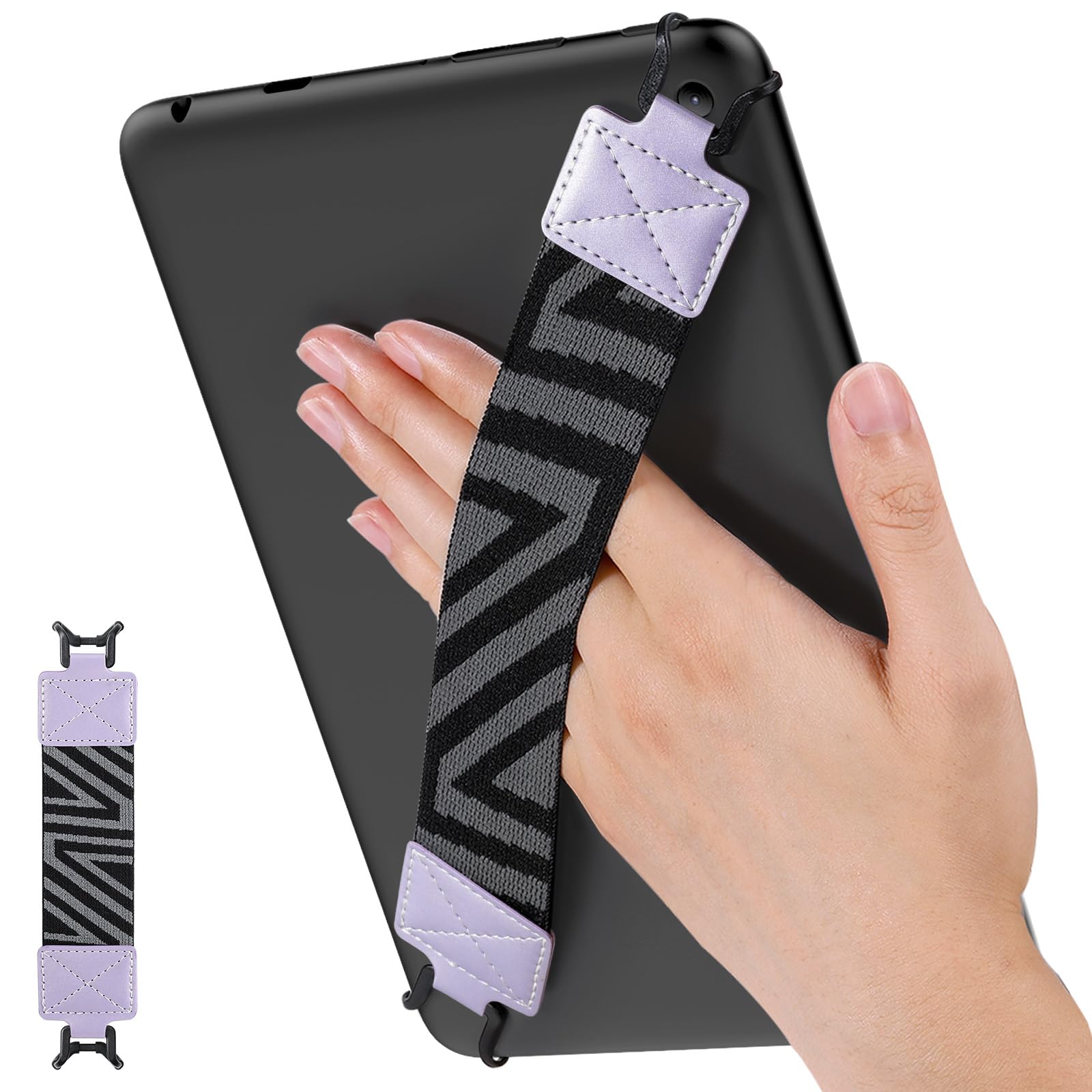 MoKo Security Hand Strap for 9 11 Inch Tablet, iPad/iPad Pro/iPad Air/Kindle Fire HD/Samsung, High Elasticity Versatile Hand Strap Lightweight Finger Grip Holder, Taro Purple