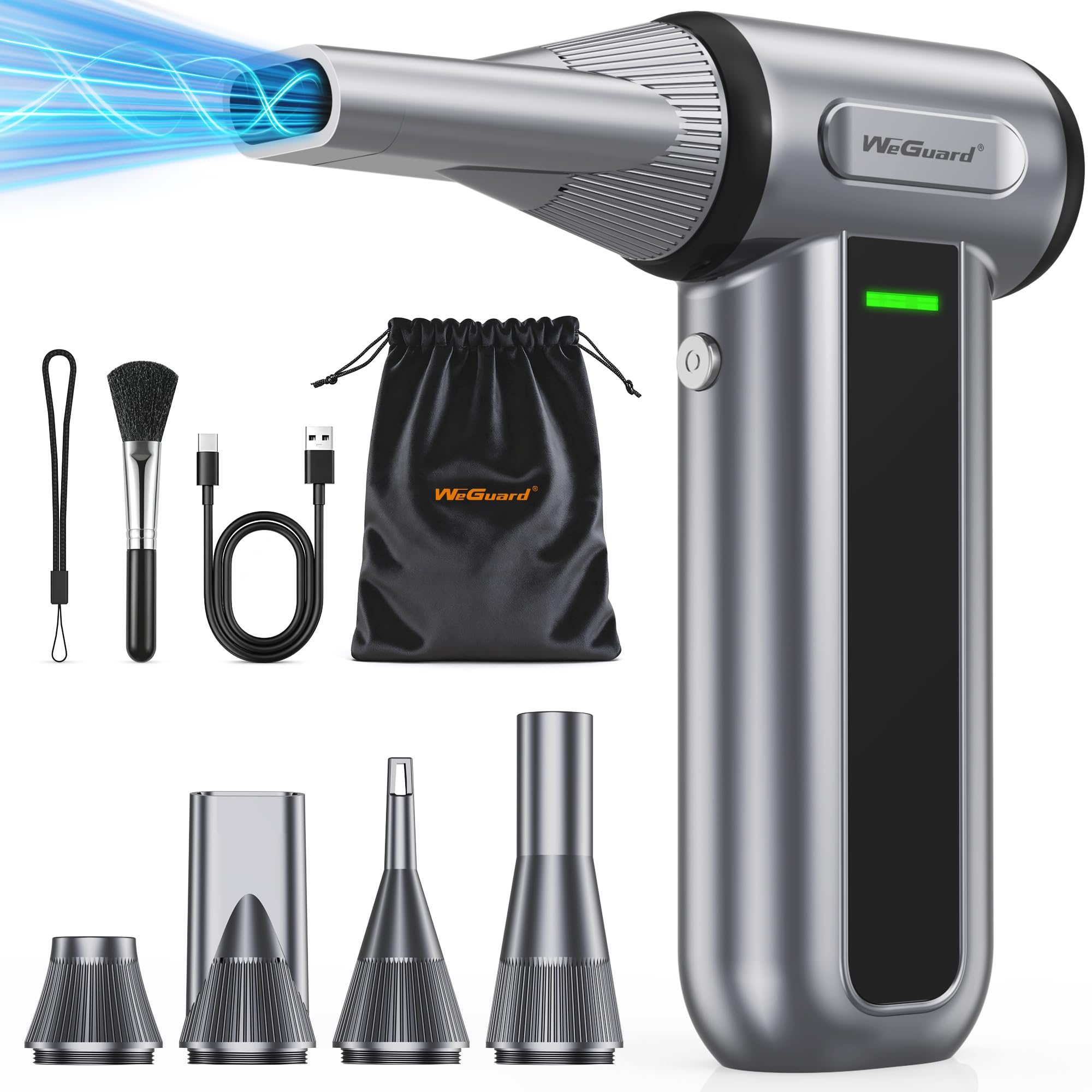 WeGuard W22 Electric Air Duster, 180000 RPM Compressed Air Duster with LED Light, 3-Speed Adjustable/Compressed Air Can Alternat