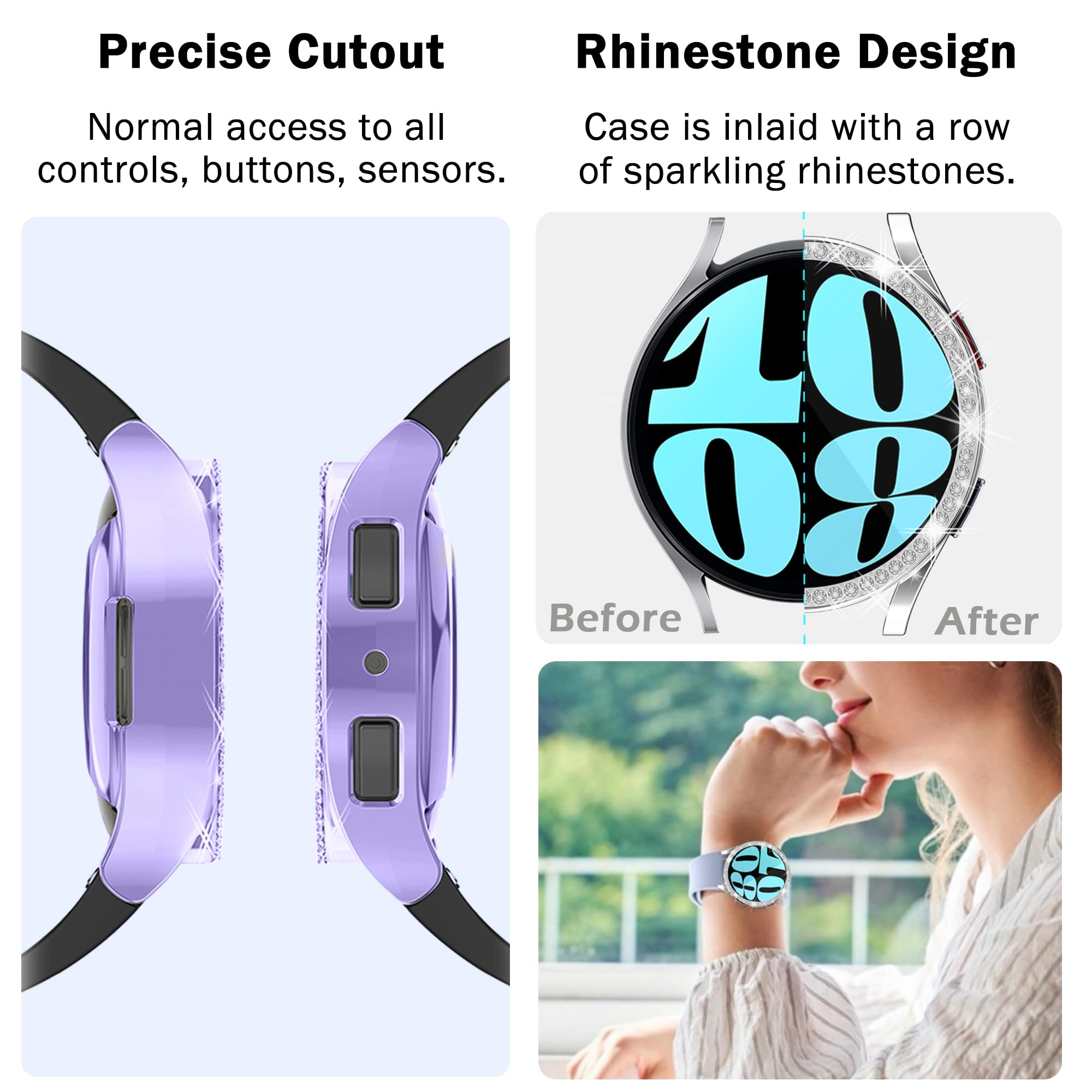 6 Pack Bling Watch Screen Protector For Samsung Galaxy Watch6 44Mm, Glitter Case Tpu Soft Cover Full Protection With Crystal Rhi