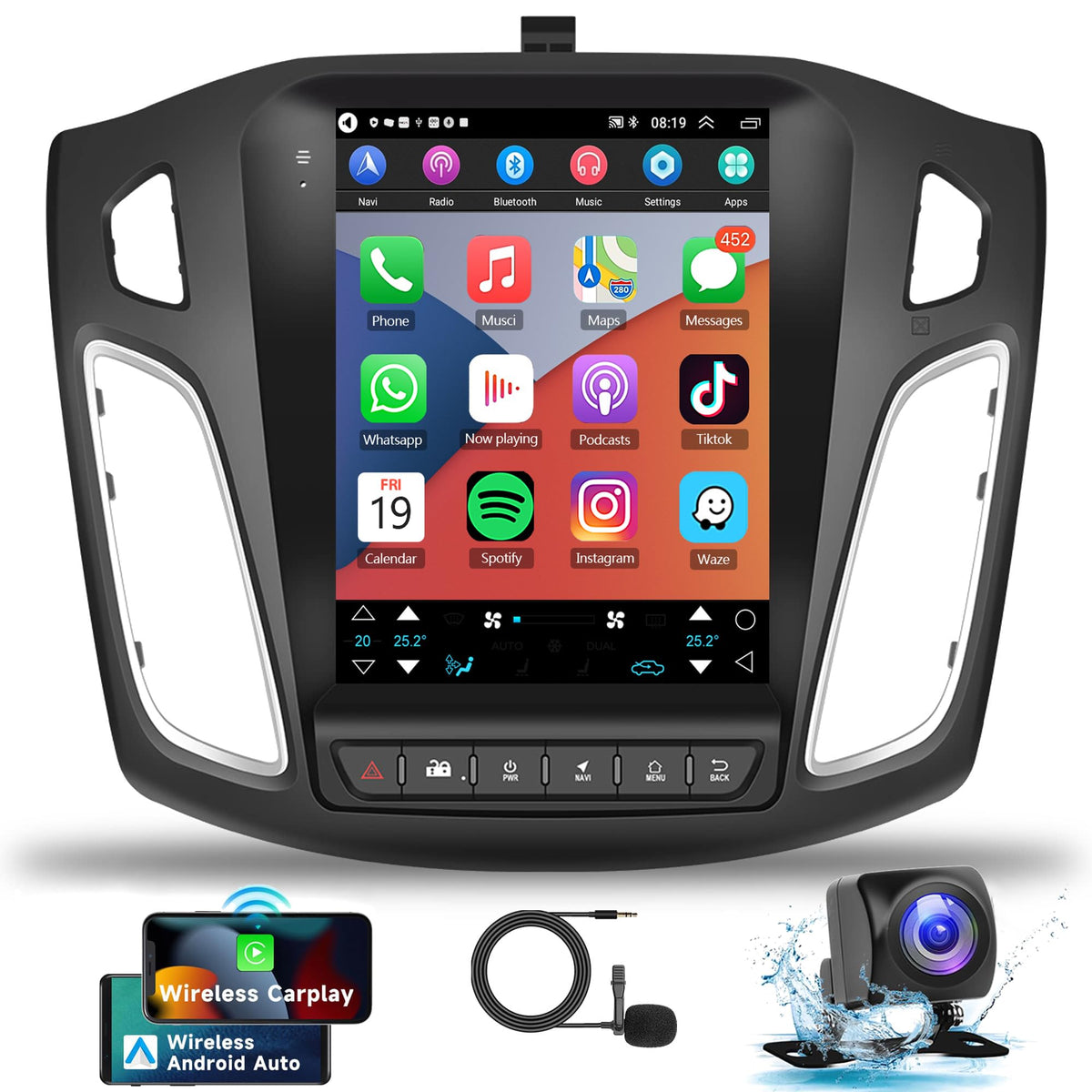 2G+64G Android Car Stereo Radio For Ford Focus 2012-2018 Carplay, Rimoody 9.7 Inch Touch Screen Gps Navigation Bluetooth Fm Hifi