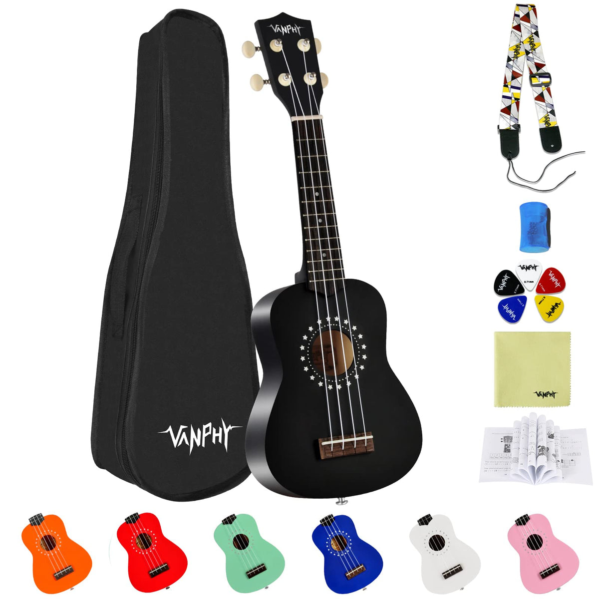 Vanphy   Soprano Ukulele For Beginner Kids With Gig Bag,21 Inch Uke For Starter, Hawaiian Soprano Ukalalee Polishing Adults, Bas