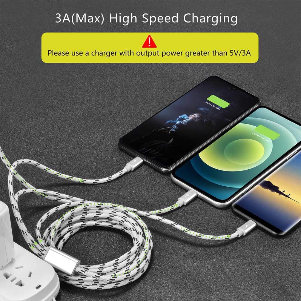 10Ft Multi Charging Cable 3A 2Pcs 3 In 1 Braided Usb Fast Charger Cable With Ip/Micro Usb/Type C Adapter Port For Cell Phones/Ip