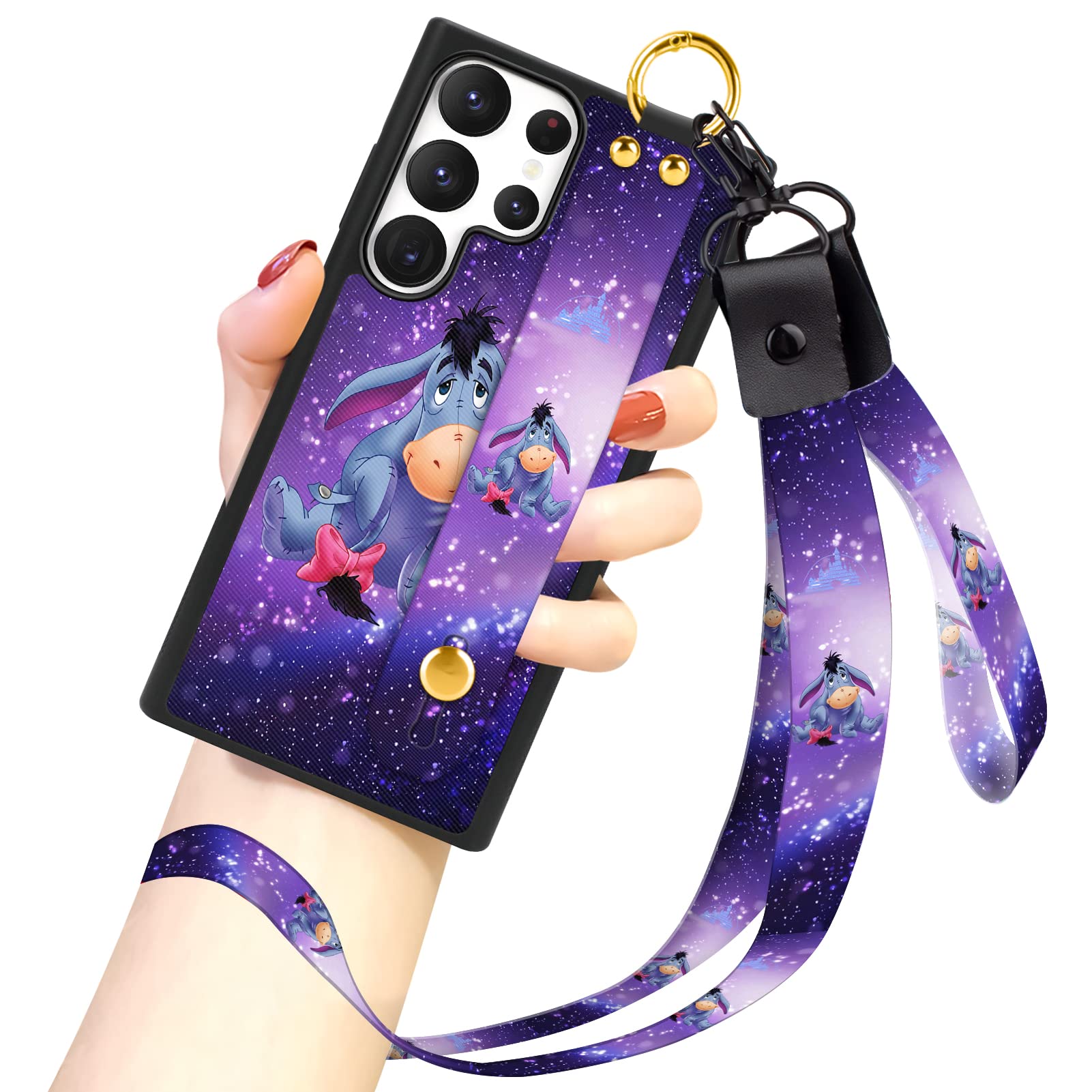 Cuwana Cartoon Case For Samsung Galaxy S23 Ultra Case (2023) Cute Purple Eeyore Cartoon Character Design With Lanyard Wrist Stra