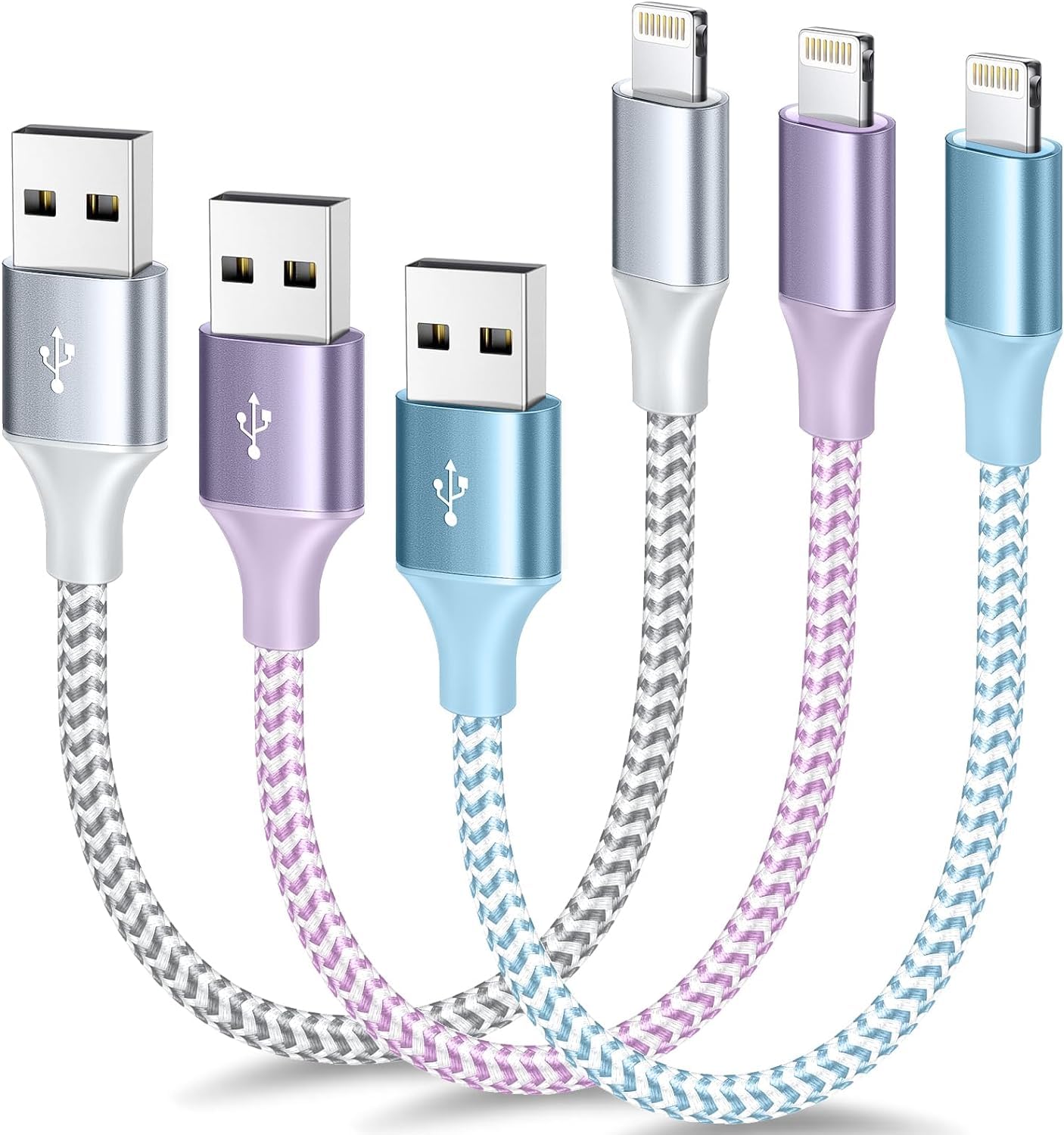 [Apple Mfi Certified] Short Iphone Charger 1Ft 3Pack,Usb A To Lightning Cord Nylon Braided 12 Inch Fast Charging Iphone Cable Co