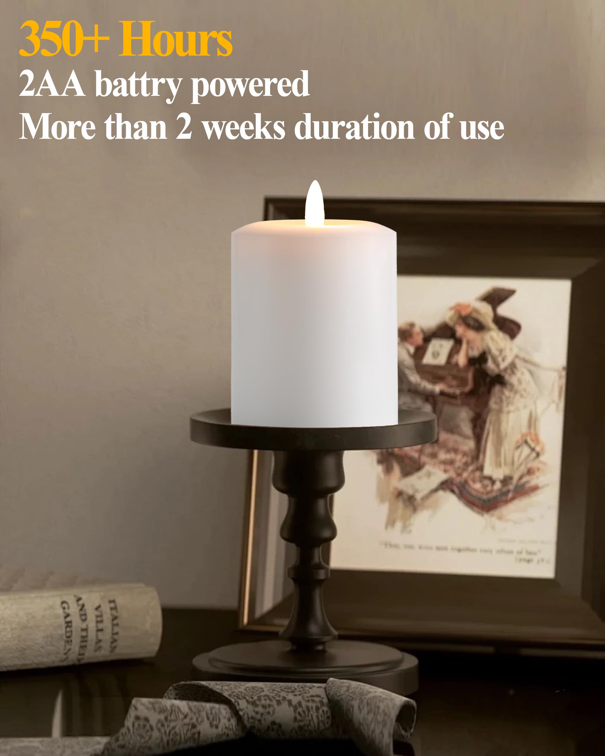 Gmnee 3''X4'' Flickering Flameless Candles With Remote Timer, 3'' Diameter White Pillar, Real Wax, Set Of 3 Large Led Battery Op