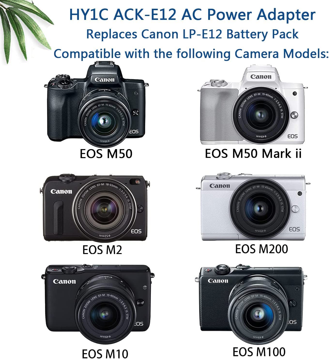 Hy1C Lp E12 Dummy Battery Dr E12 Dc Coupler Ack E12 Ac Power Adapter Kit For Canon Eos M50, Eos M50 Mark Ii, Eos M200 M100 Camer