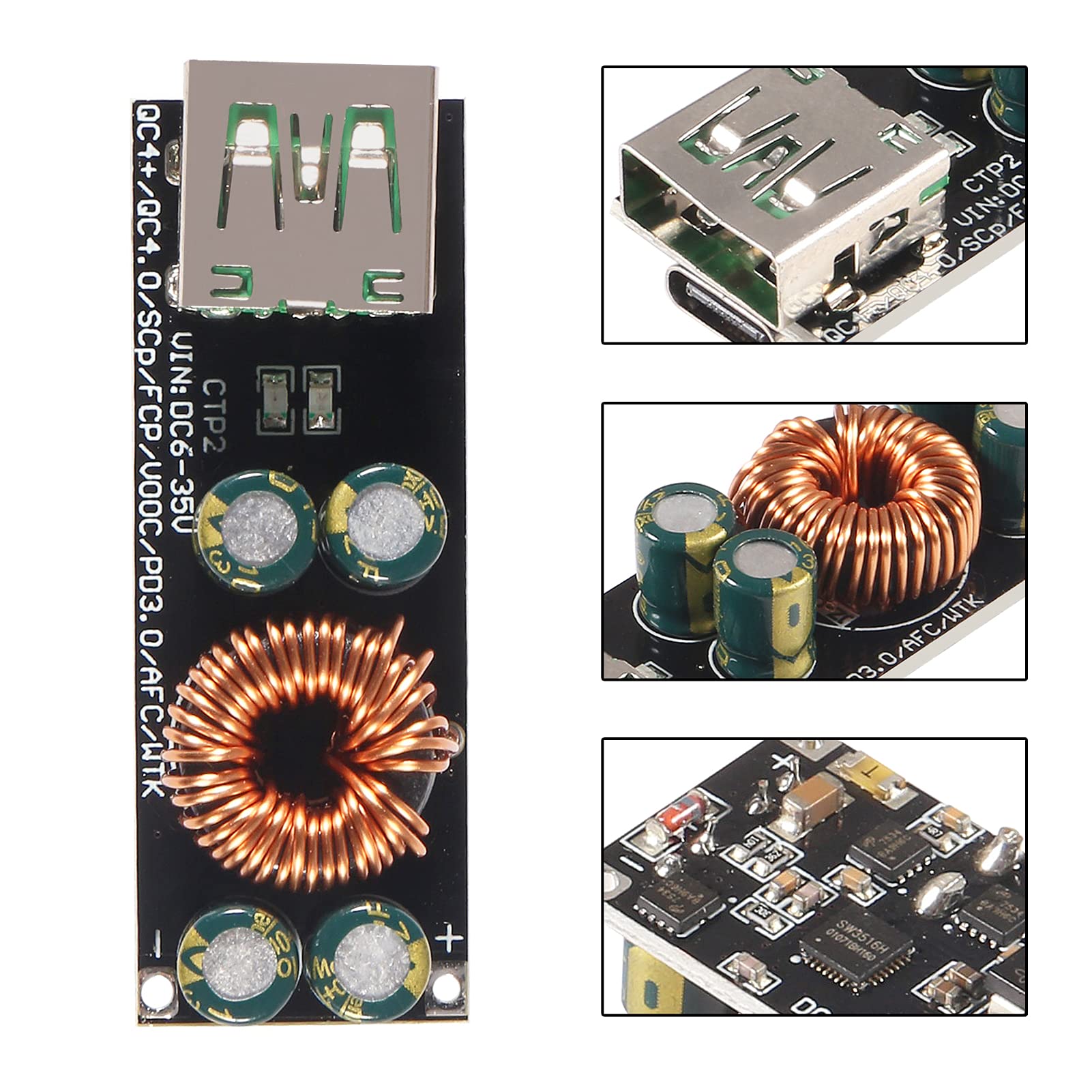 Aceirmc 60W 6 35V Dc To Usb Type C Pd 3.0 Qc4 Type A Qc3.0 Dc Fast Charge 12V 24V Step Down Power Module Usb Type C Mobile Phone