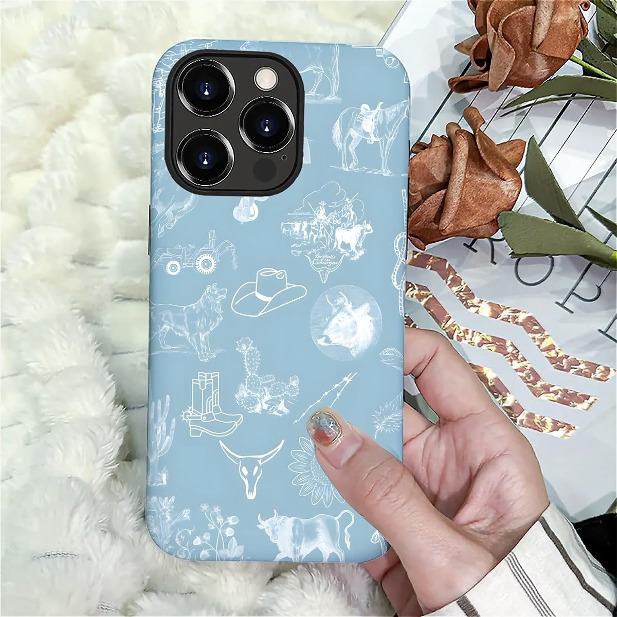 Akinmi Case For Iphone 16 Pro Max,Blue Shadow Horse Exquisitely Pattern Double Protective Phone Cover Cases Soft Silicone For Ip